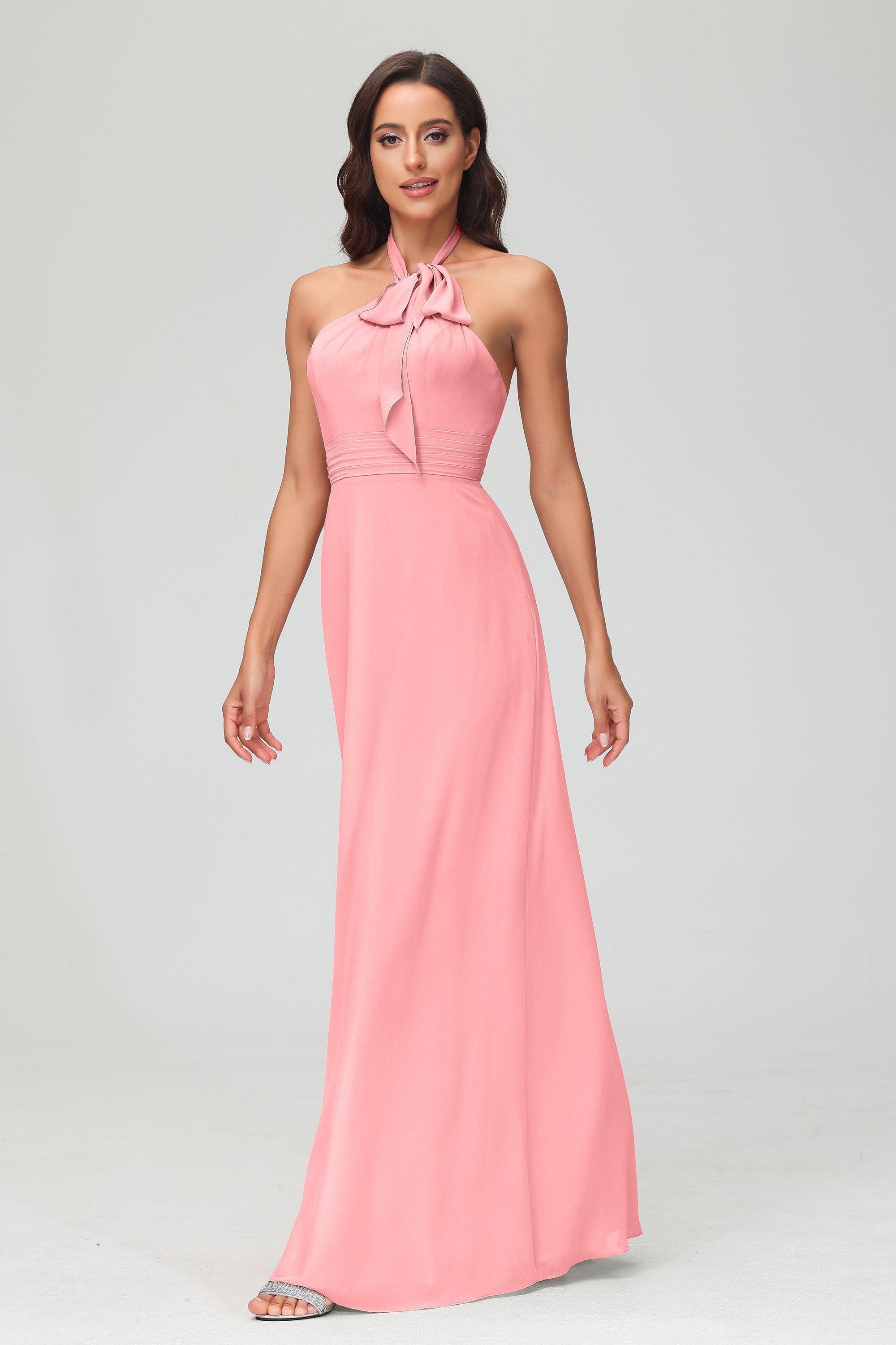 A Line Halter Chiffon Bridesmaid Dresses Women's Formal Evening Prom Dress Gowns