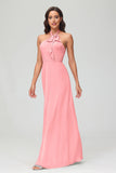 A Line Halter Chiffon Bridesmaid Dresses Women's Formal Evening Prom Dress Gowns