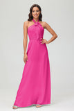 A Line Halter Chiffon Bridesmaid Dresses Women's Formal Evening Prom Dress Gowns