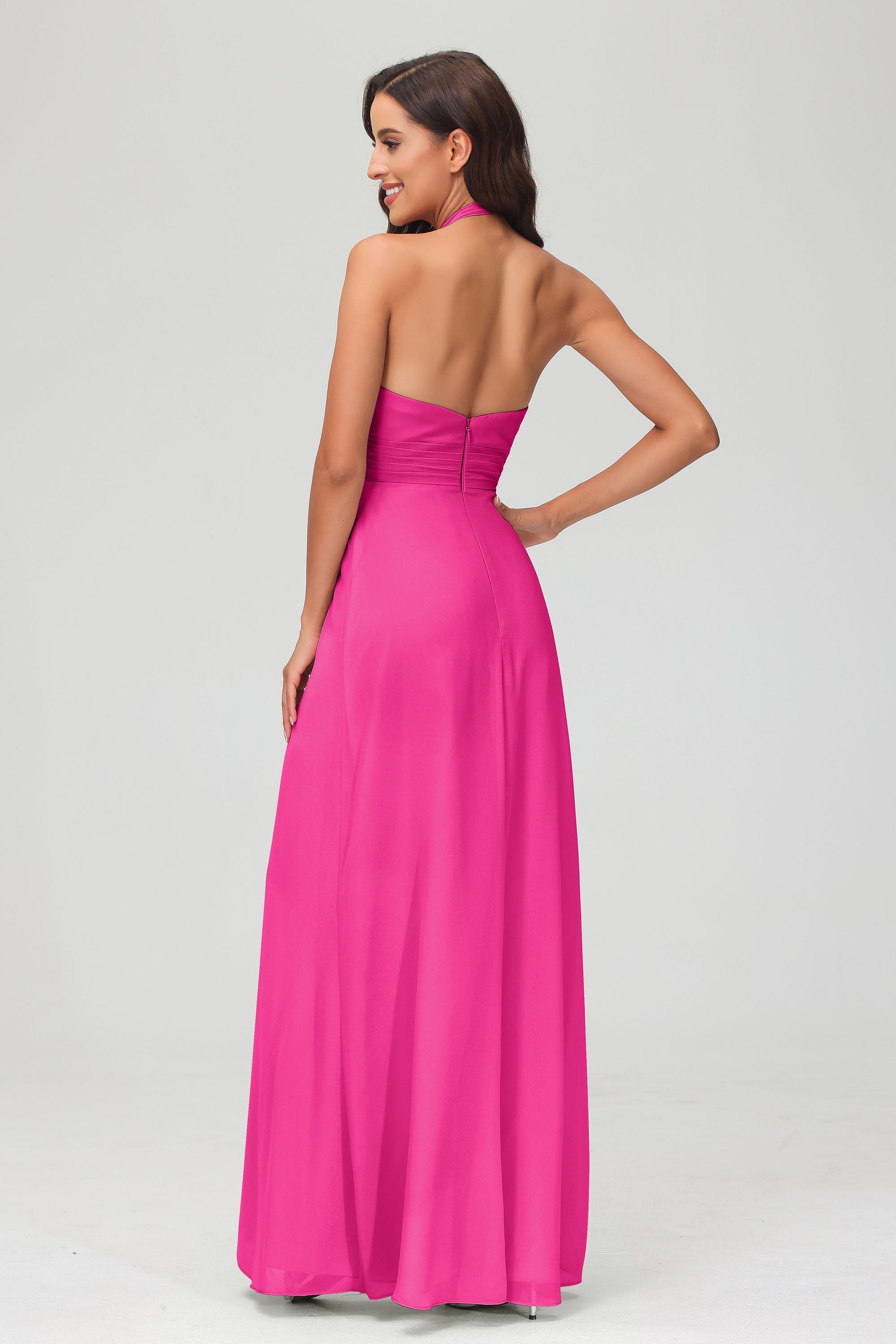 A Line Halter Chiffon Bridesmaid Dresses Women's Formal Evening Prom Dress Gowns