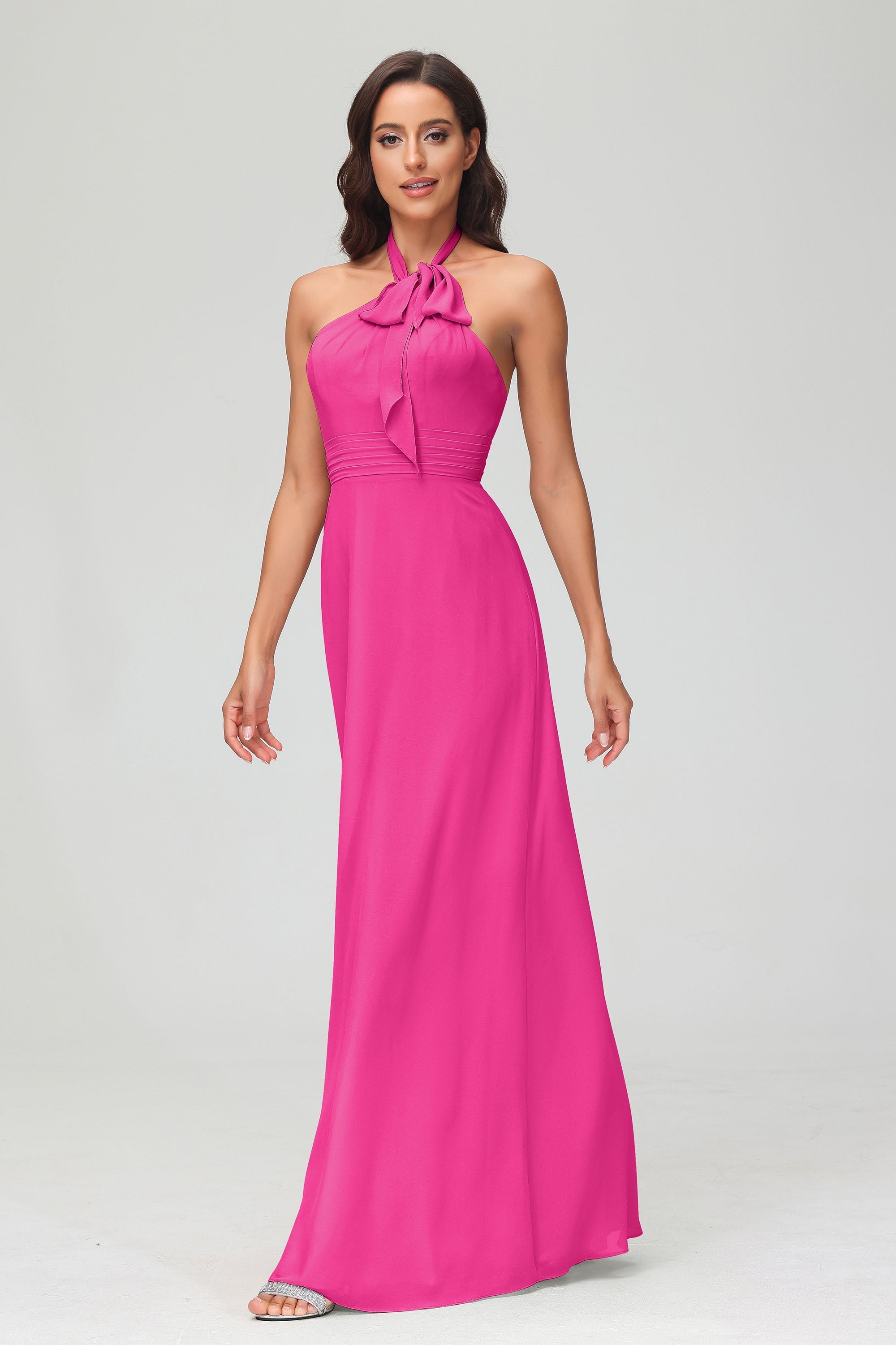 A Line Halter Chiffon Bridesmaid Dresses Women's Formal Evening Prom Dress Gowns