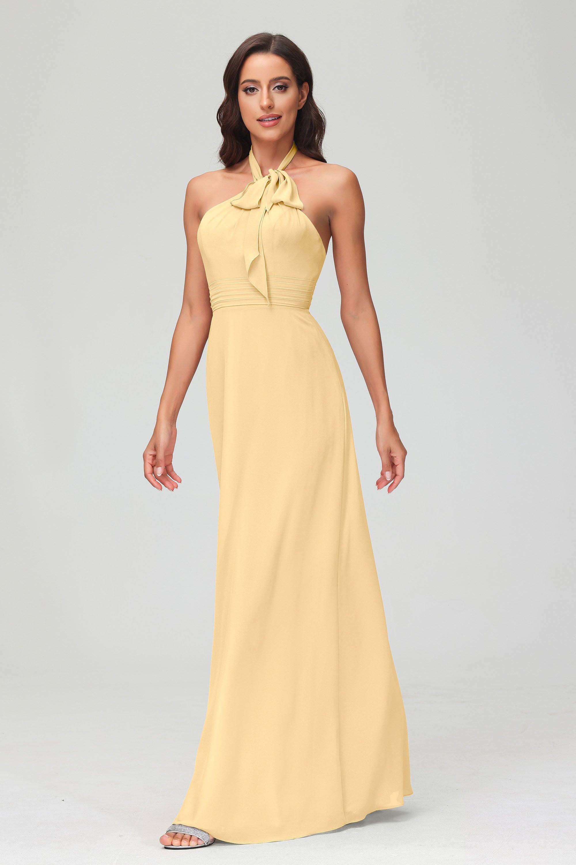 A Line Halter Chiffon Bridesmaid Dresses Women's Formal Evening Prom Dress Gowns