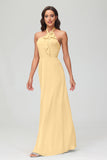 A Line Halter Chiffon Bridesmaid Dresses Women's Formal Evening Prom Dress Gowns