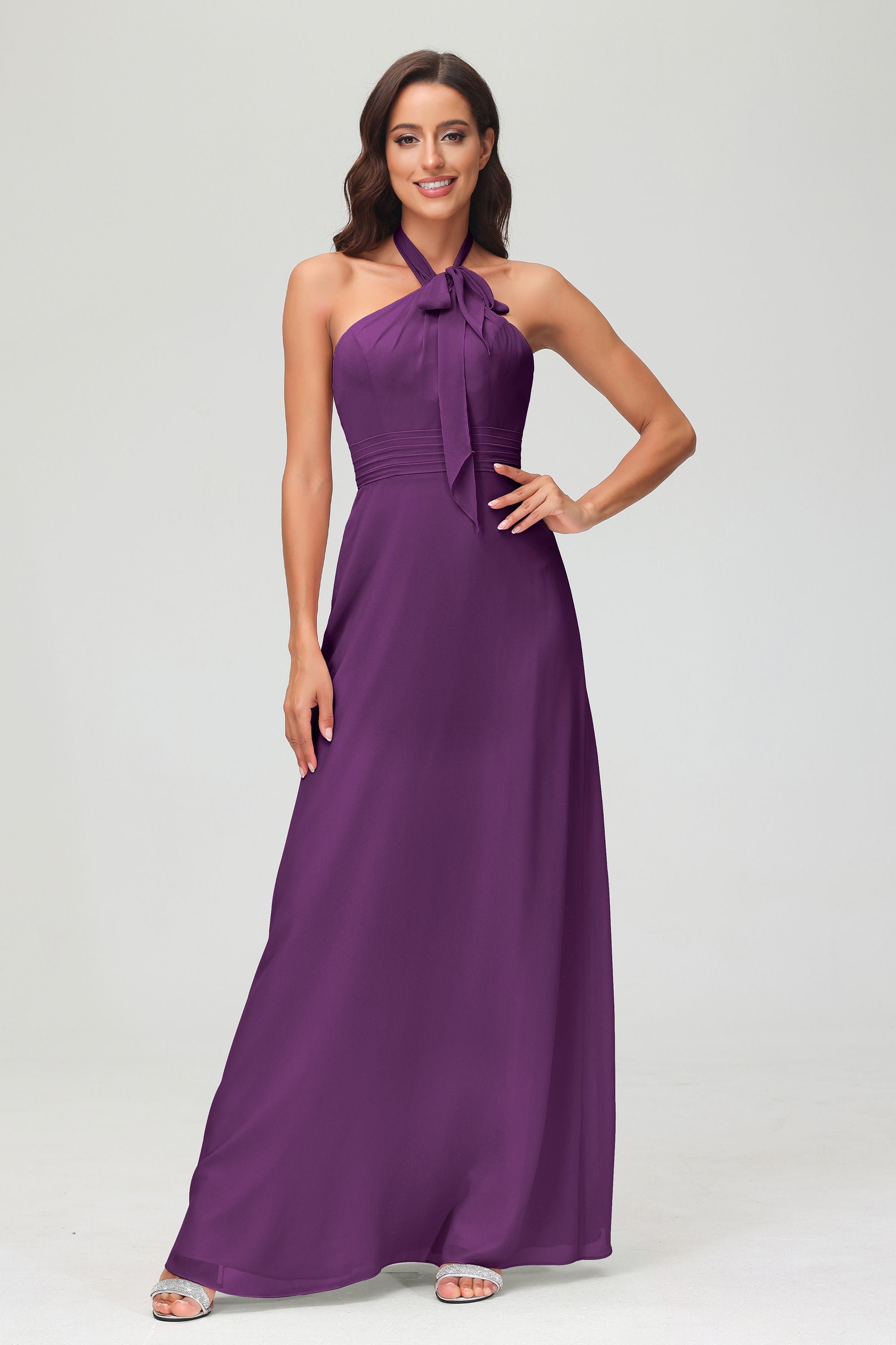 A Line Halter Chiffon Bridesmaid Dresses Women's Formal Evening Prom Dress Gowns