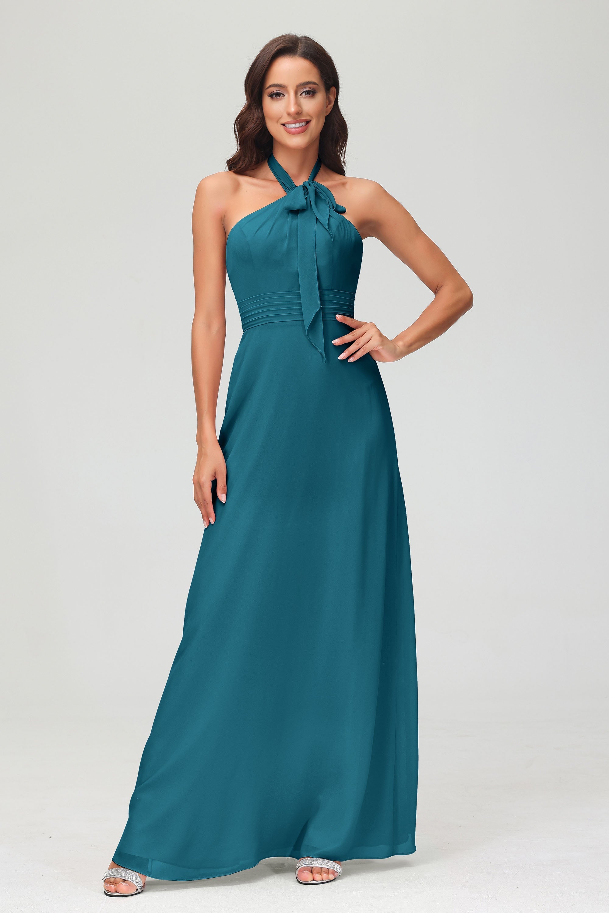 A Line Halter Chiffon Bridesmaid Dresses Women's Formal Evening Prom Dress Gowns