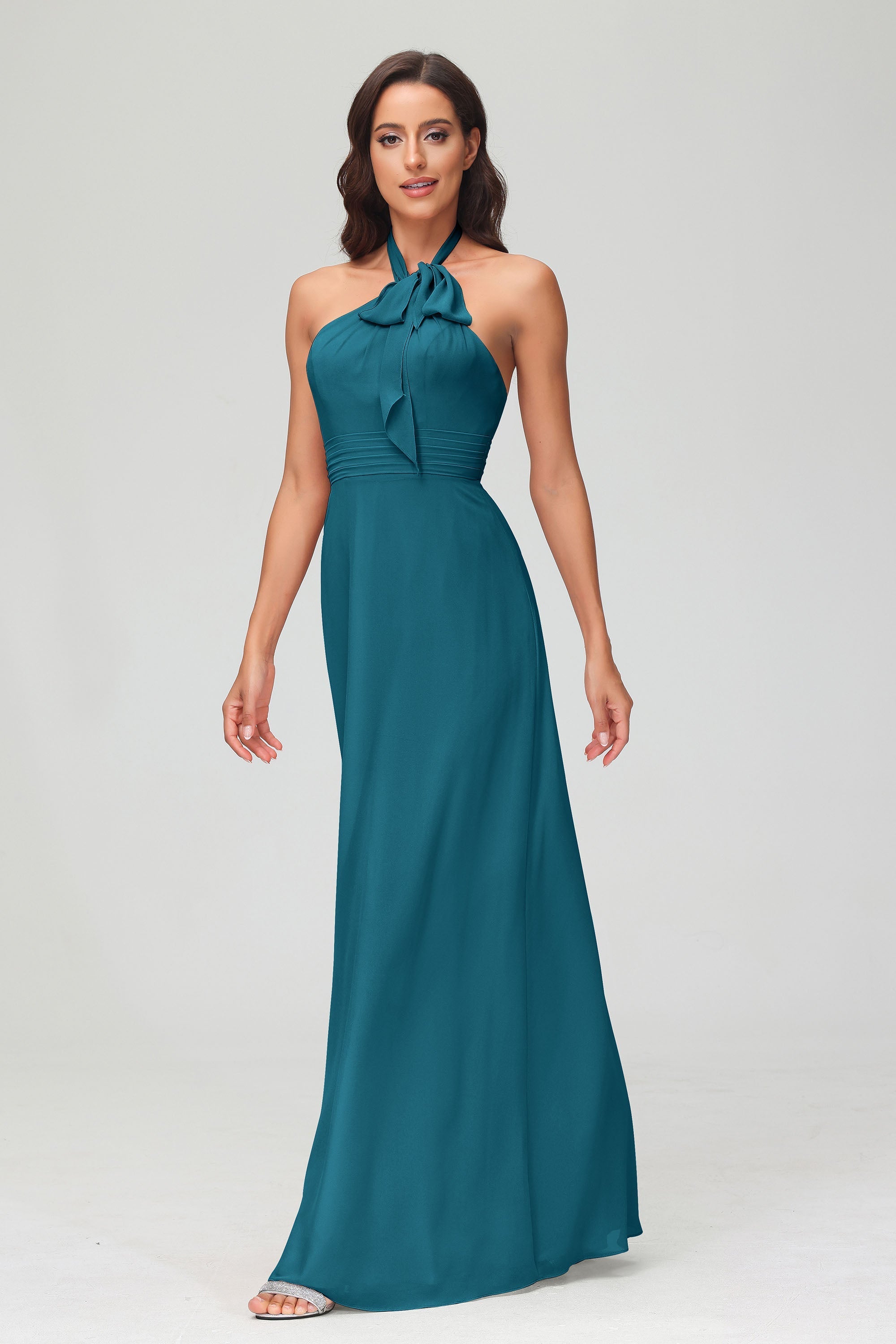 A Line Halter Chiffon Bridesmaid Dresses Women's Formal Evening Prom Dress Gowns