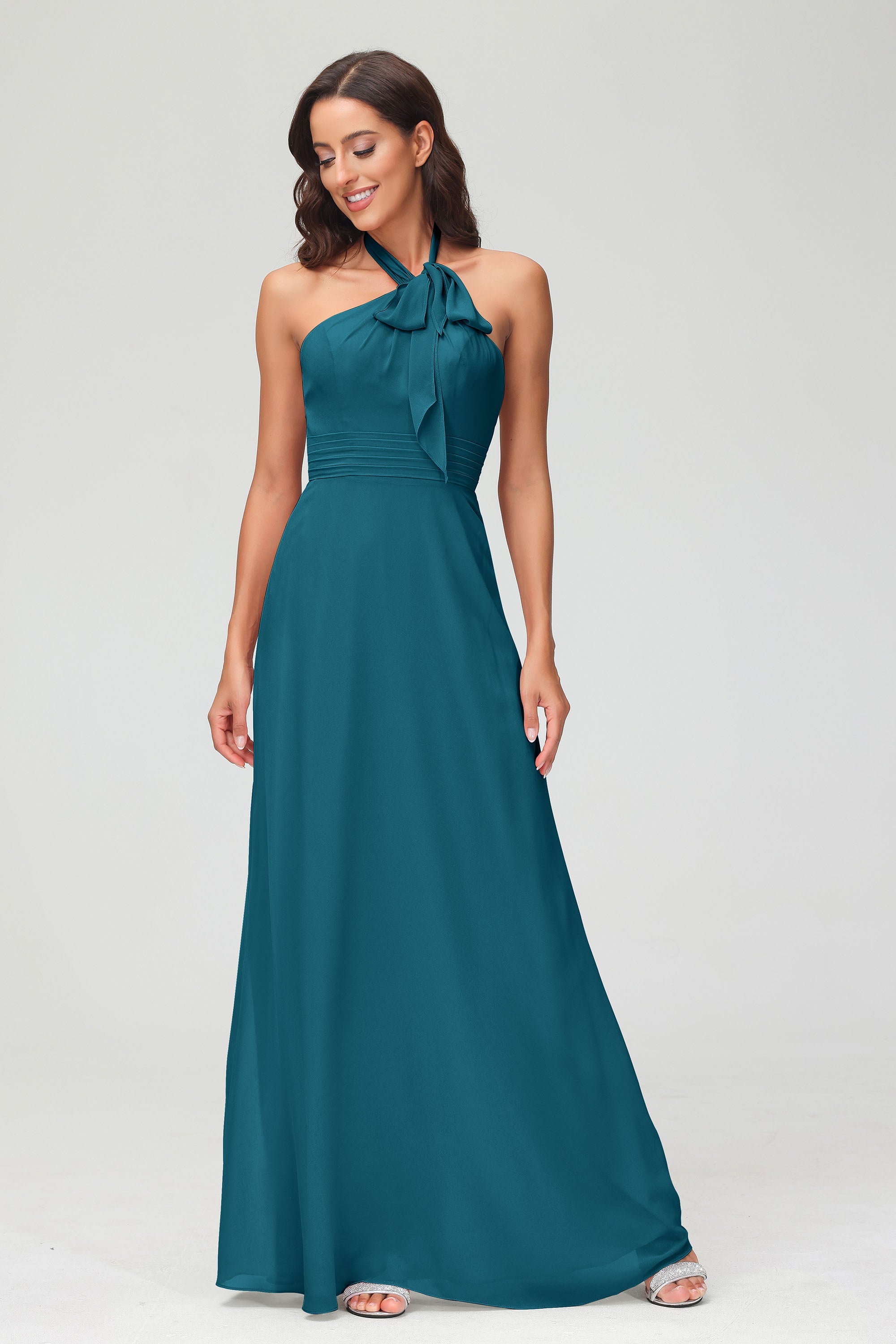 A Line Halter Chiffon Bridesmaid Dresses Women's Formal Evening Prom Dress Gowns