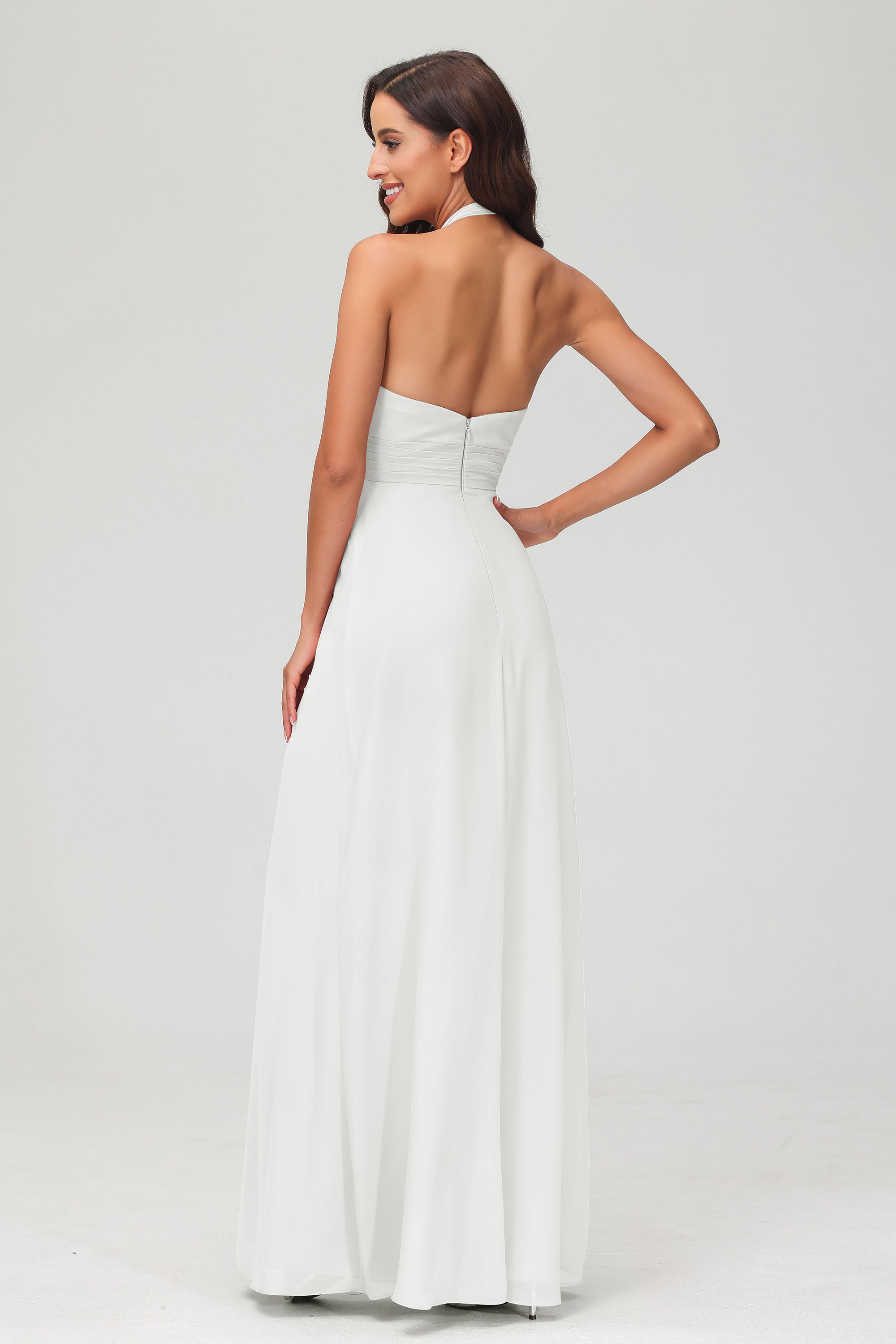 A Line Halter Chiffon Bridesmaid Dresses Women's Formal Evening Prom Dress Gowns