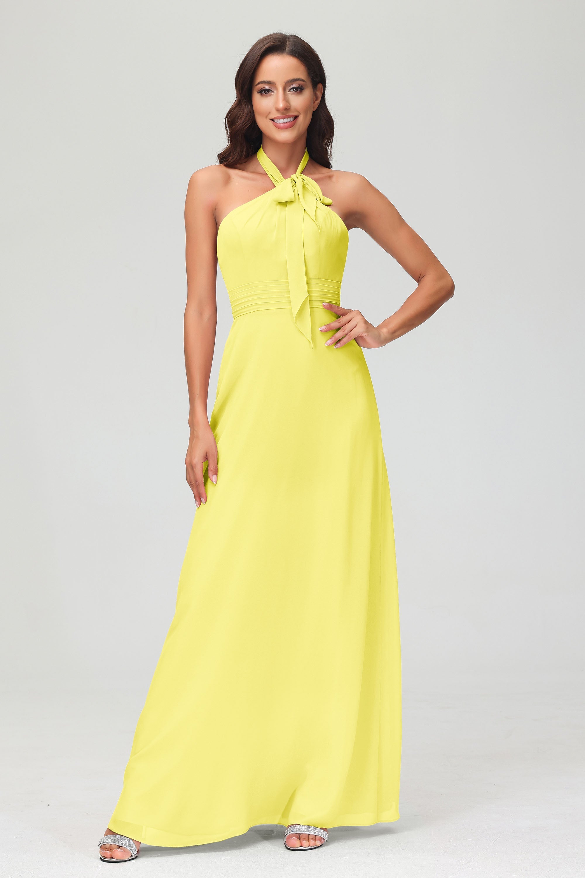 A Line Halter Chiffon Bridesmaid Dresses Women's Formal Evening Prom Dress Gowns