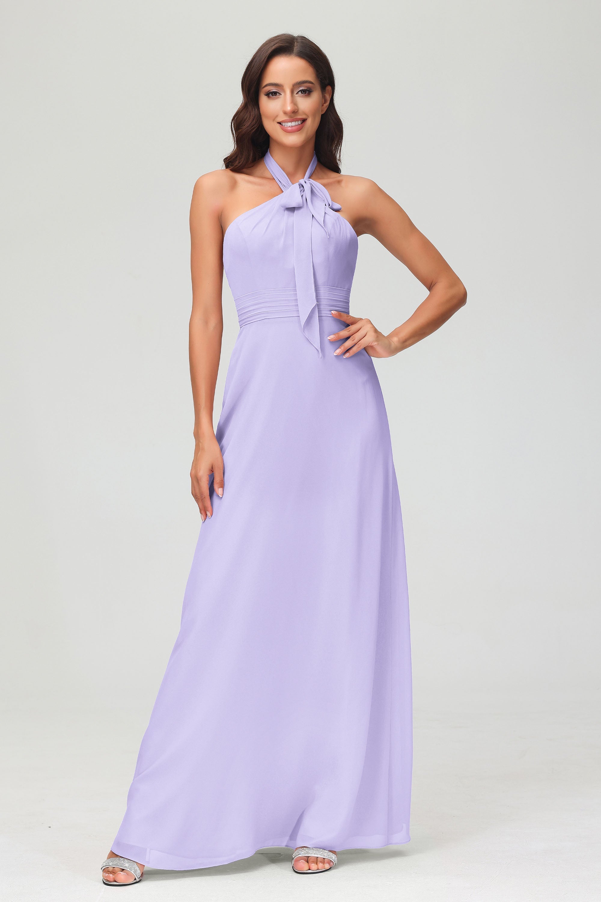 A Line Halter Chiffon Bridesmaid Dresses Women's Formal Evening Prom Dress Gowns