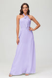 A Line Halter Chiffon Bridesmaid Dresses Women's Formal Evening Prom Dress Gowns