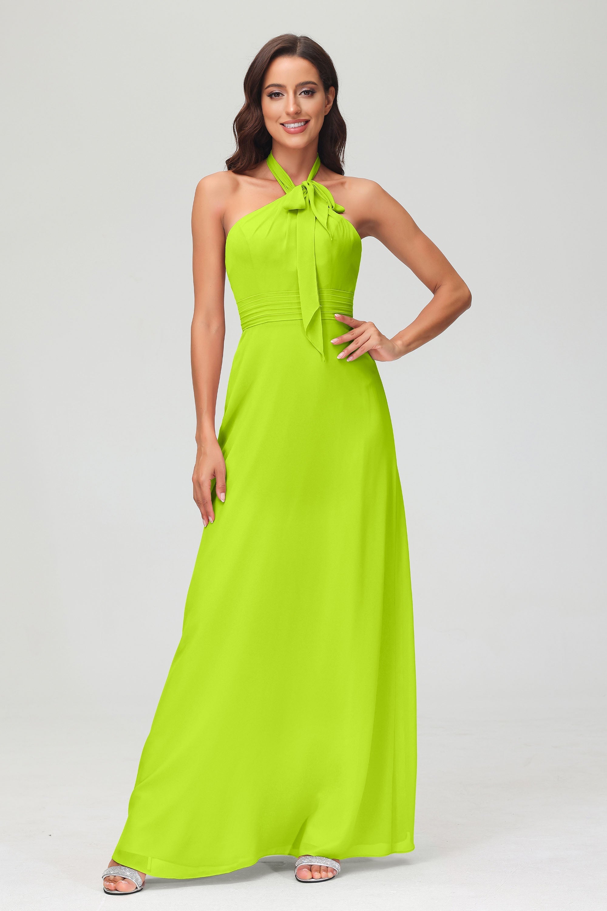 A Line Halter Chiffon Bridesmaid Dresses Women's Formal Evening Prom Dress Gowns