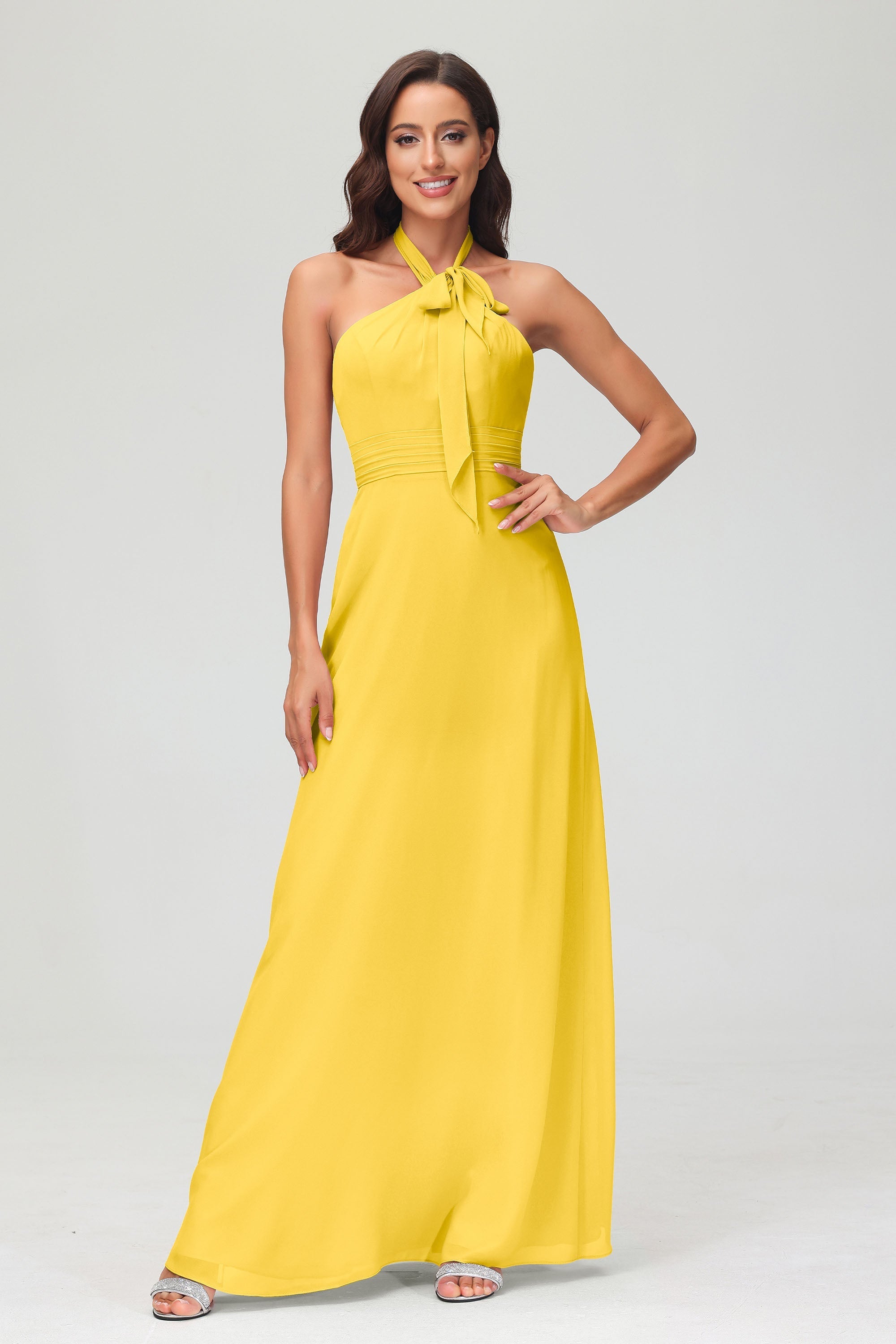 A Line Halter Chiffon Bridesmaid Dresses Women's Formal Evening Prom Dress Gowns