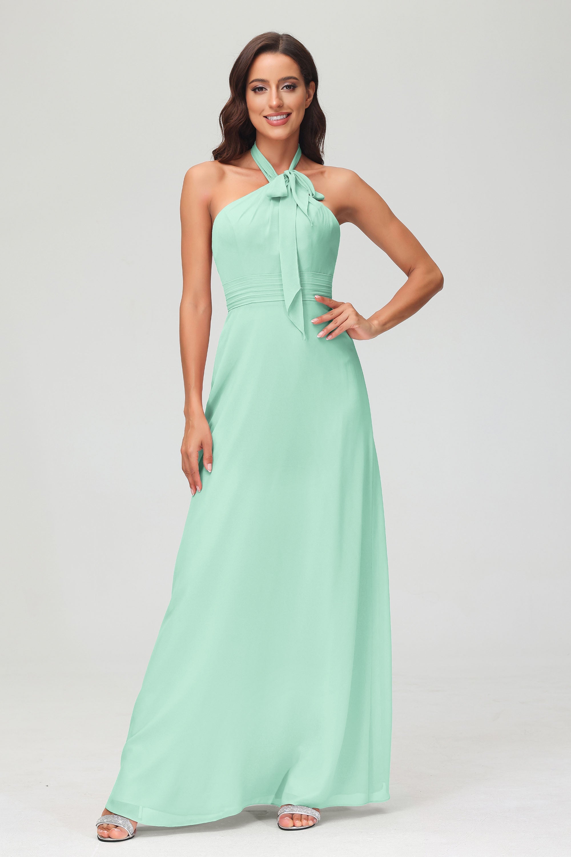 A Line Halter Chiffon Bridesmaid Dresses Women's Formal Evening Prom Dress Gowns