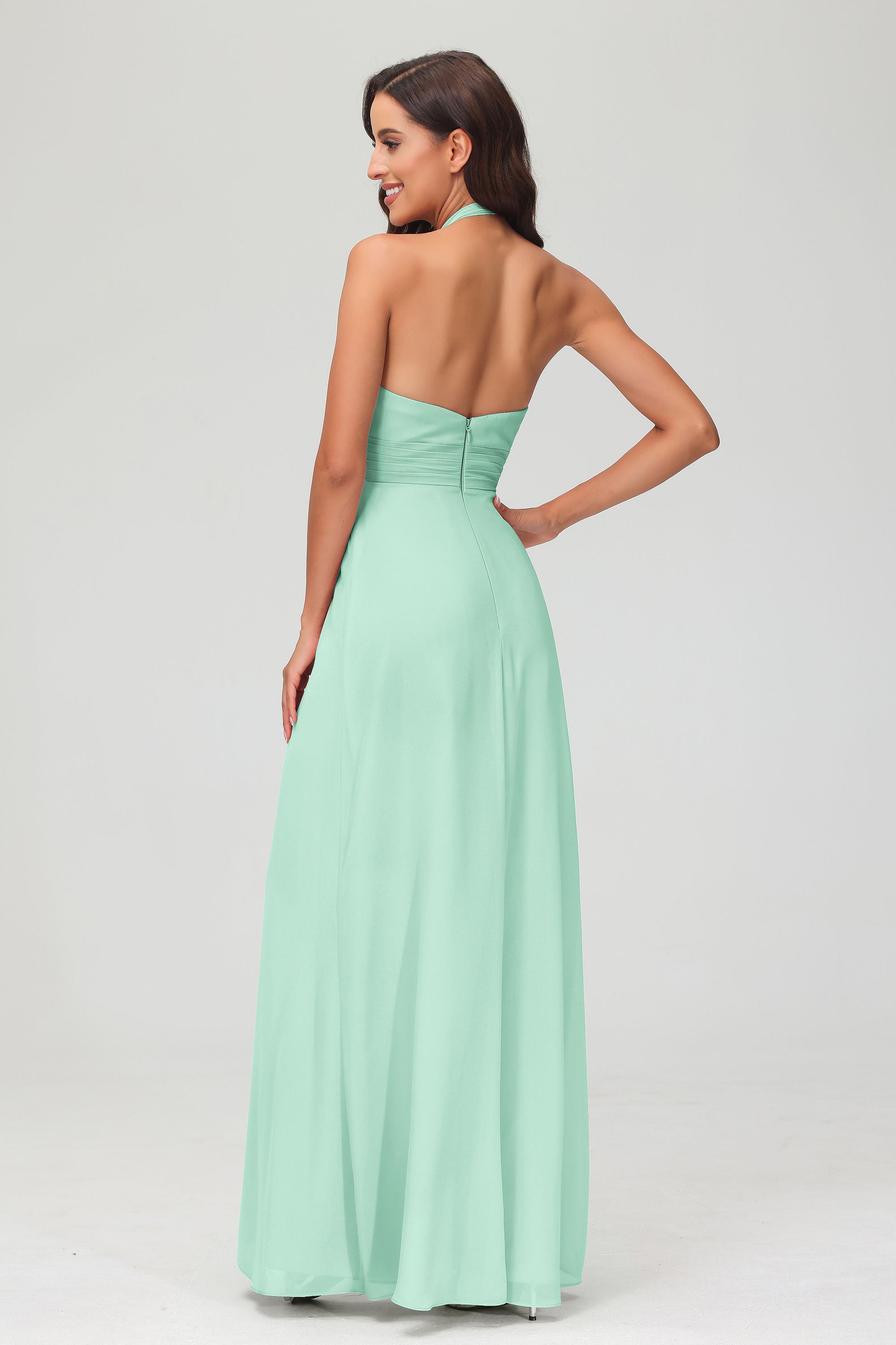A Line Halter Chiffon Bridesmaid Dresses Women's Formal Evening Prom Dress Gowns