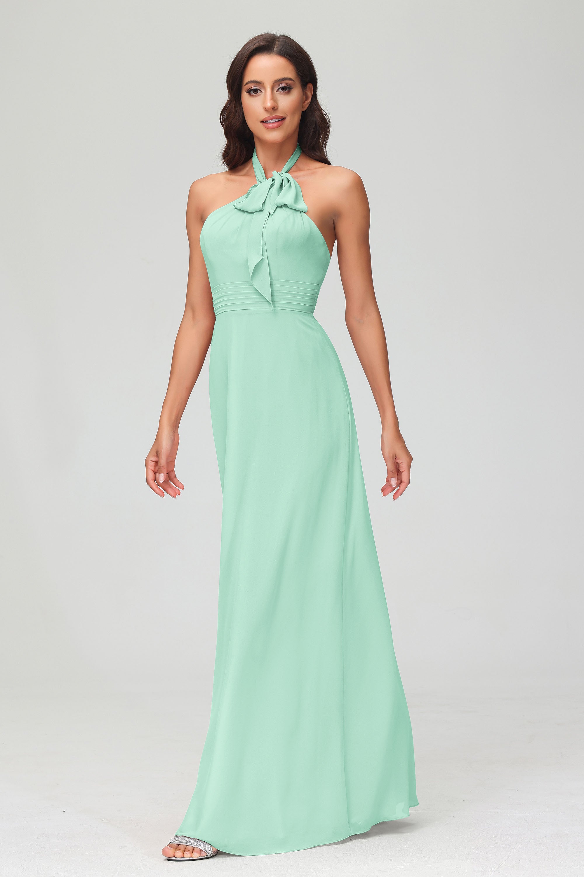 A Line Halter Chiffon Bridesmaid Dresses Women's Formal Evening Prom Dress Gowns