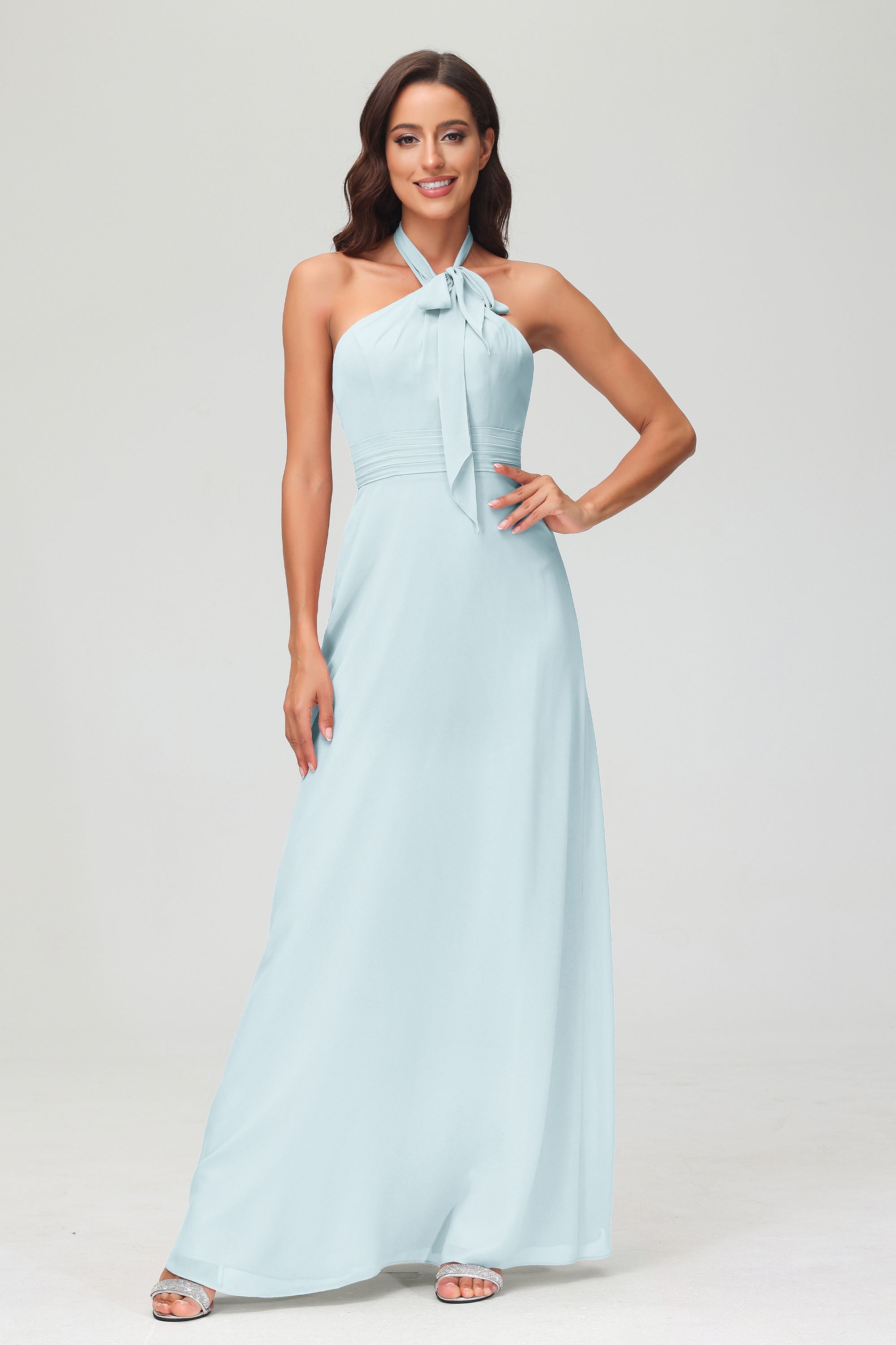 A Line Halter Chiffon Bridesmaid Dresses Women's Formal Evening Prom Dress Gowns