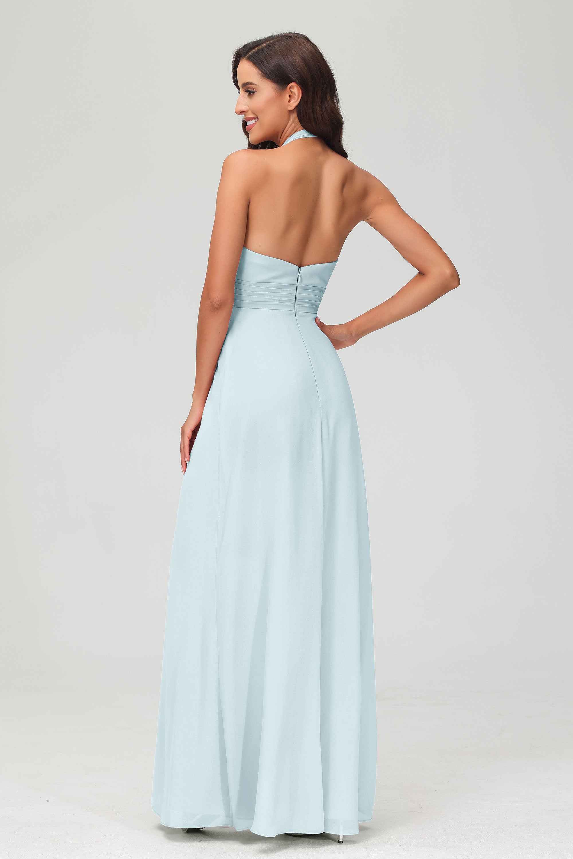 A Line Halter Chiffon Bridesmaid Dresses Women's Formal Evening Prom Dress Gowns