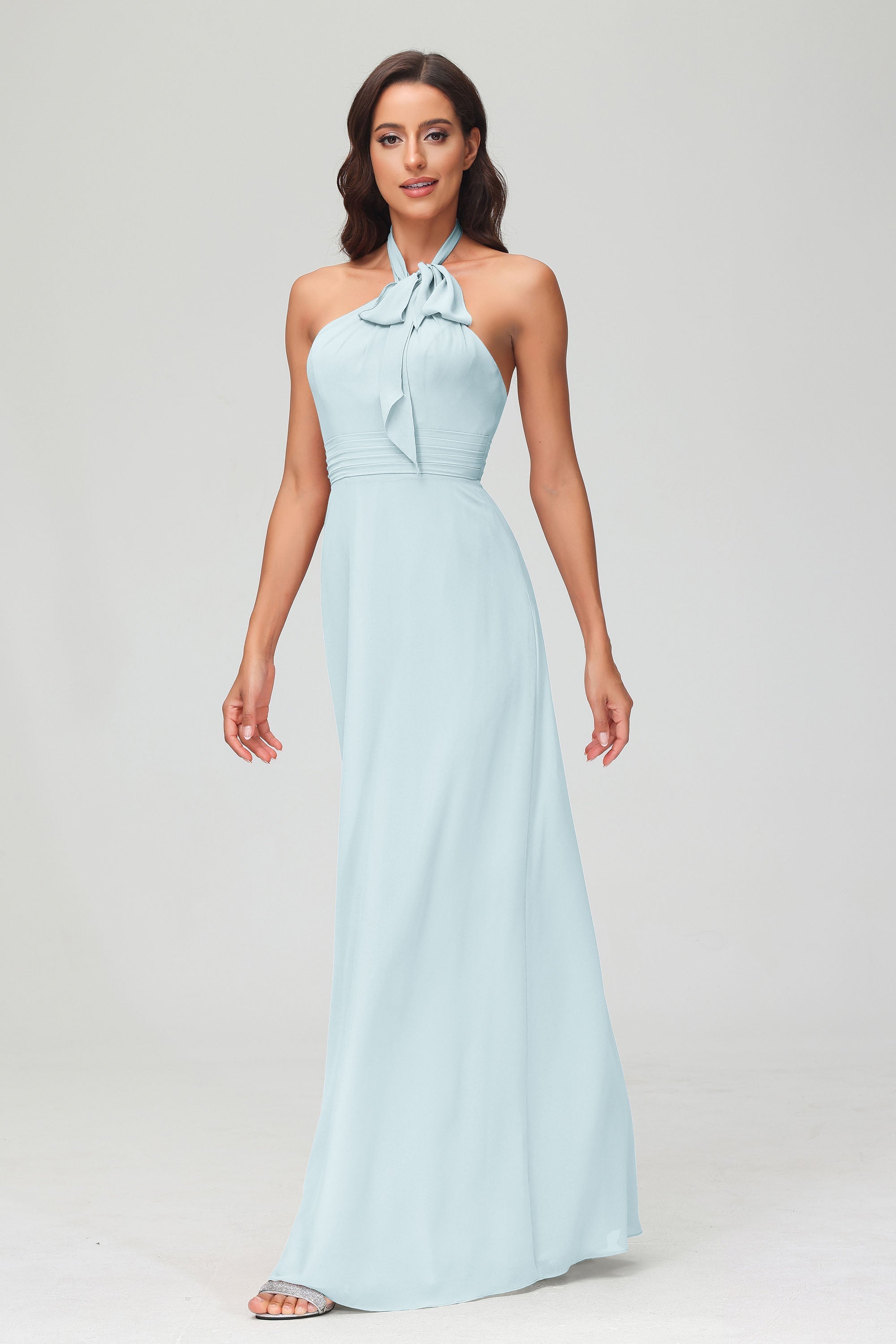 A Line Halter Chiffon Bridesmaid Dresses Women's Formal Evening Prom Dress Gowns