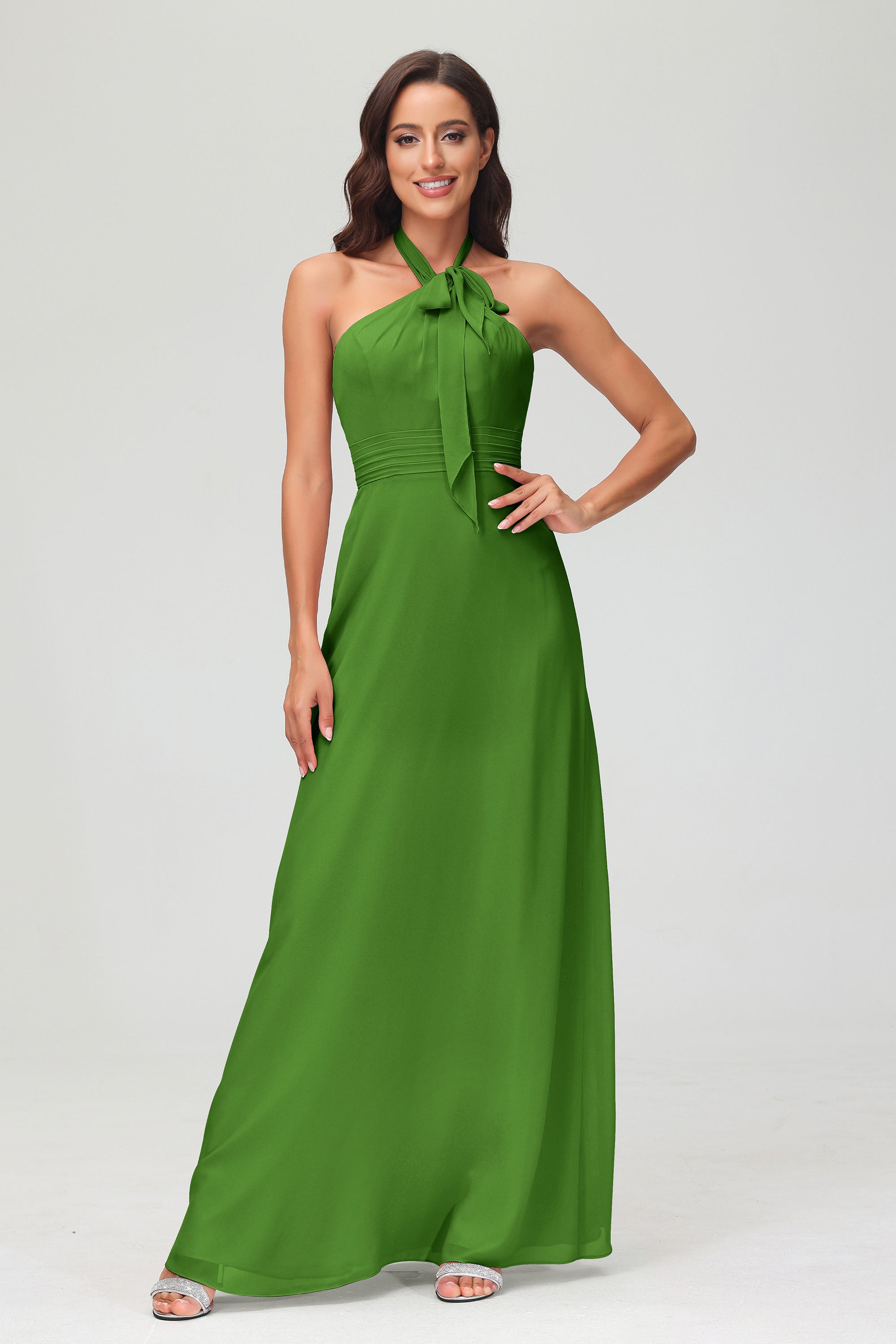 A Line Halter Chiffon Bridesmaid Dresses Women's Formal Evening Prom Dress Gowns
