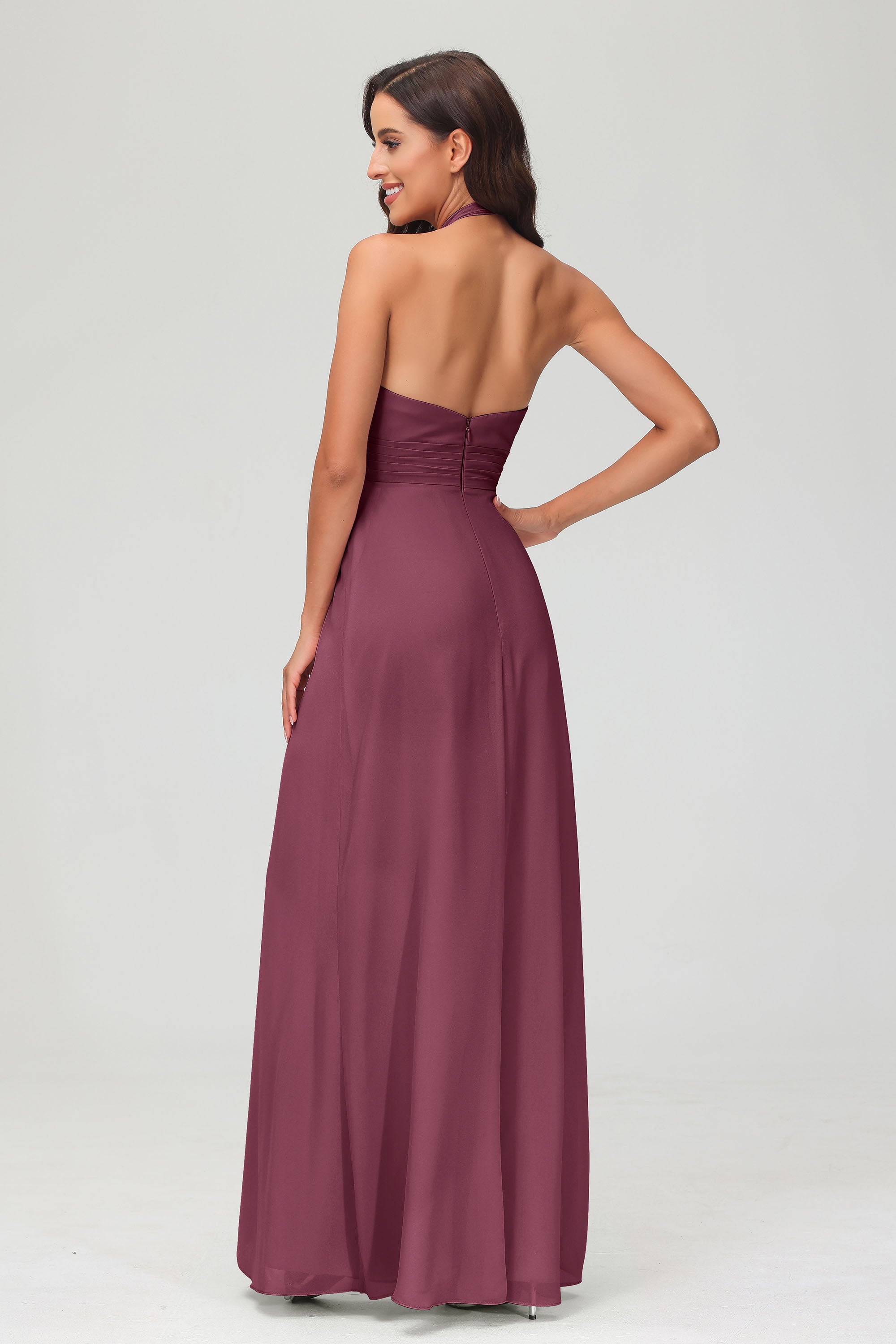 A Line Halter Chiffon Bridesmaid Dresses Women's Formal Evening Prom Dress Gowns