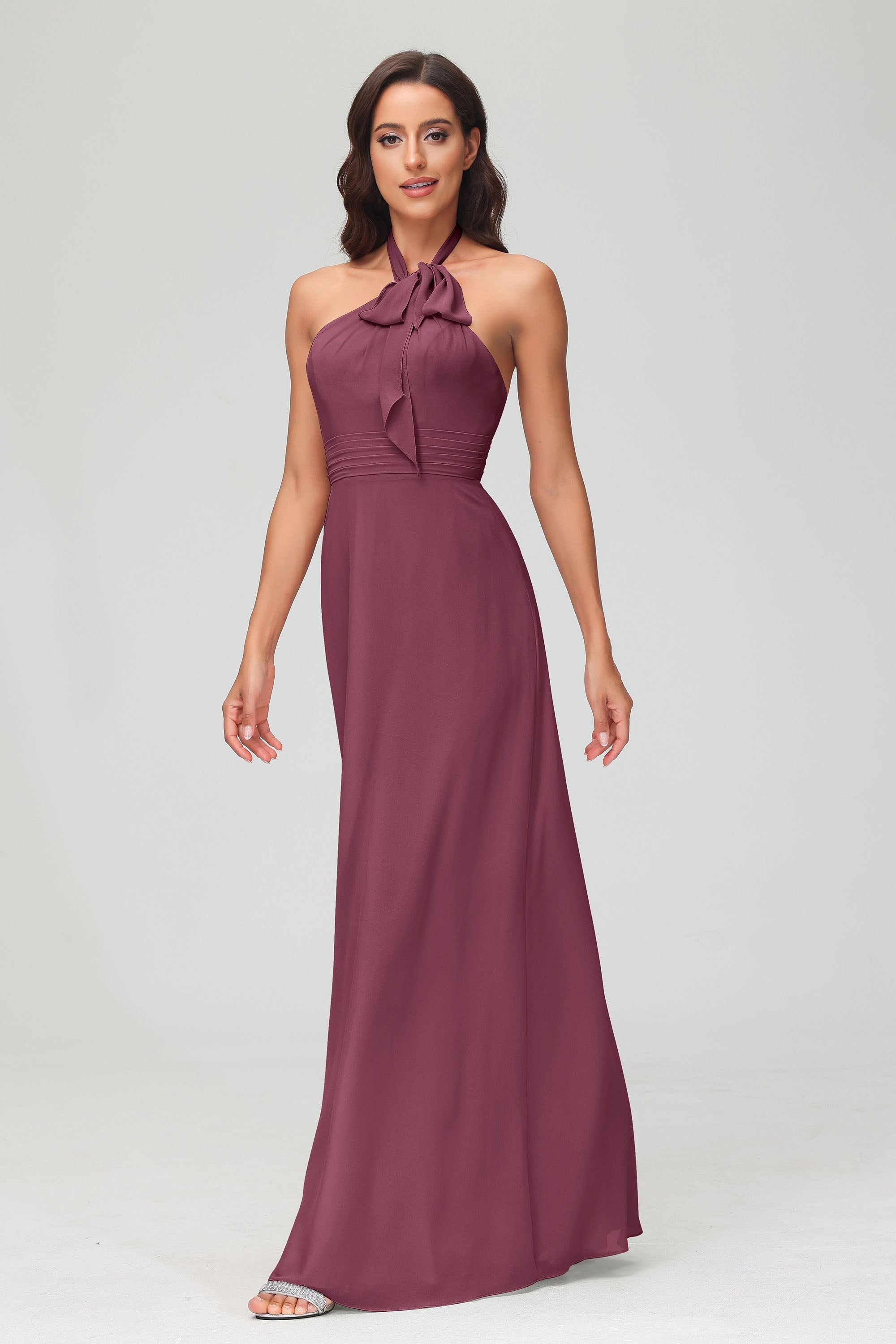 A Line Halter Chiffon Bridesmaid Dresses Women's Formal Evening Prom Dress Gowns