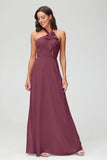 A Line Halter Chiffon Bridesmaid Dresses Women's Formal Evening Prom Dress Gowns