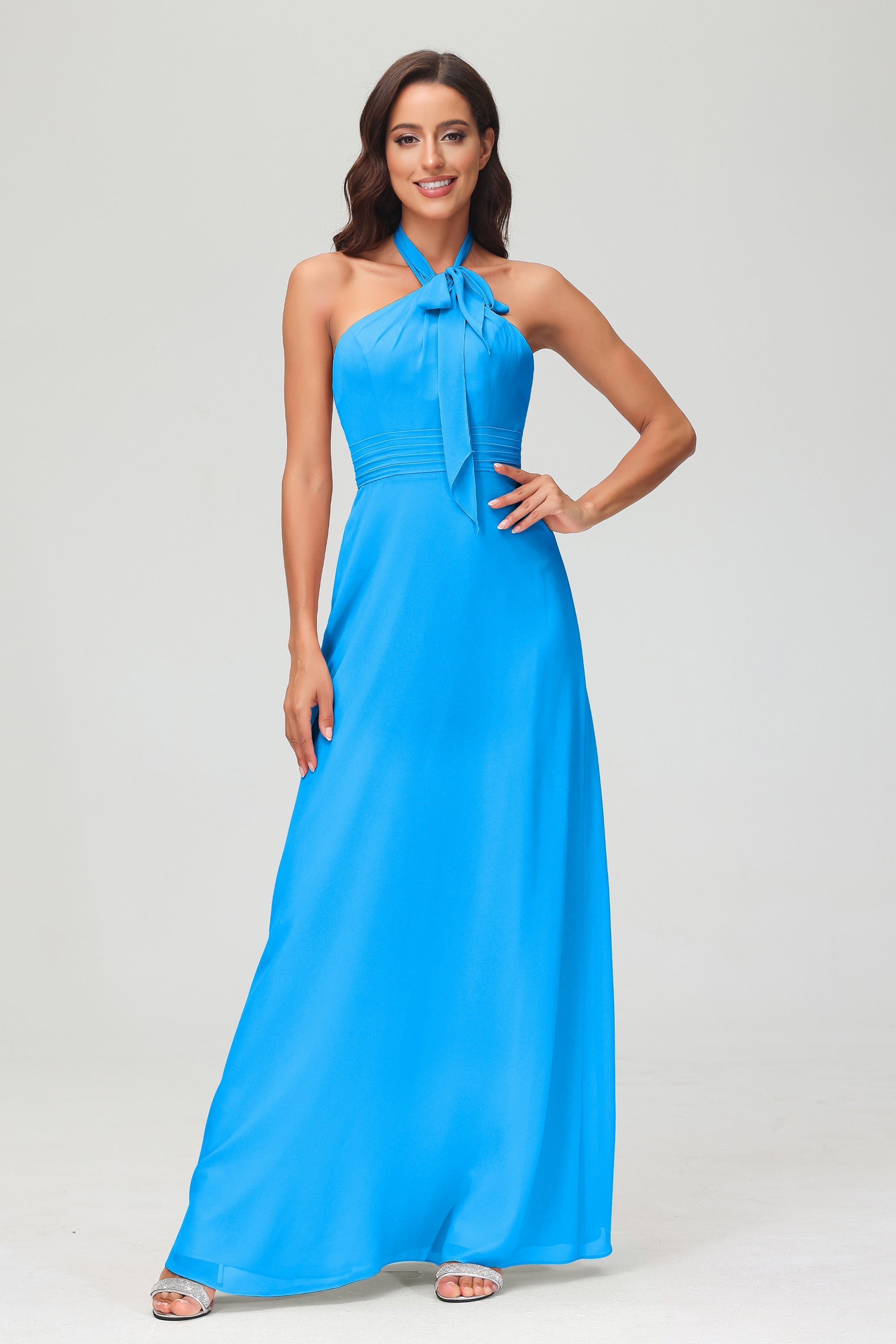 A Line Halter Chiffon Bridesmaid Dresses Women's Formal Evening Prom Dress Gowns