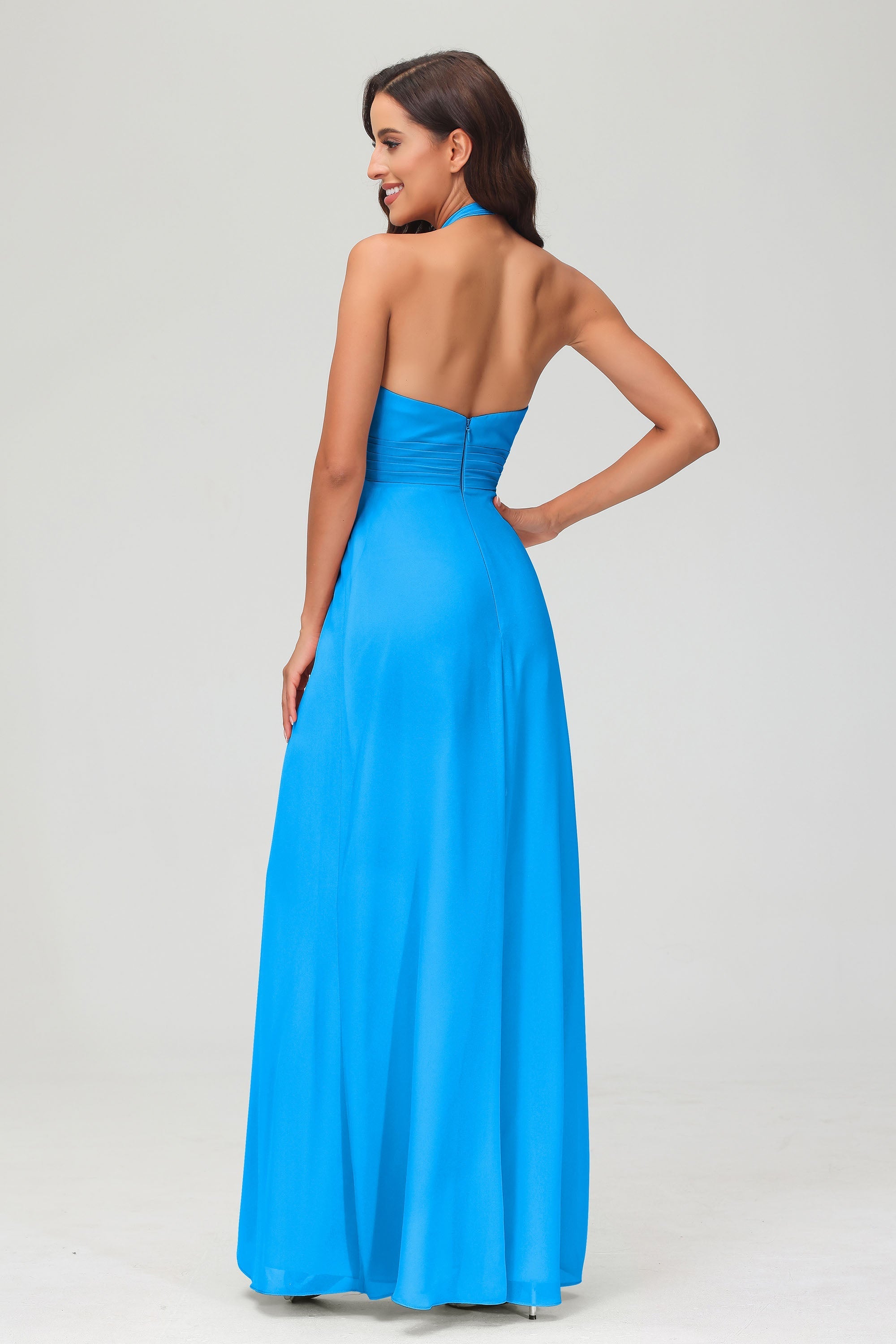 A Line Halter Chiffon Bridesmaid Dresses Women's Formal Evening Prom Dress Gowns