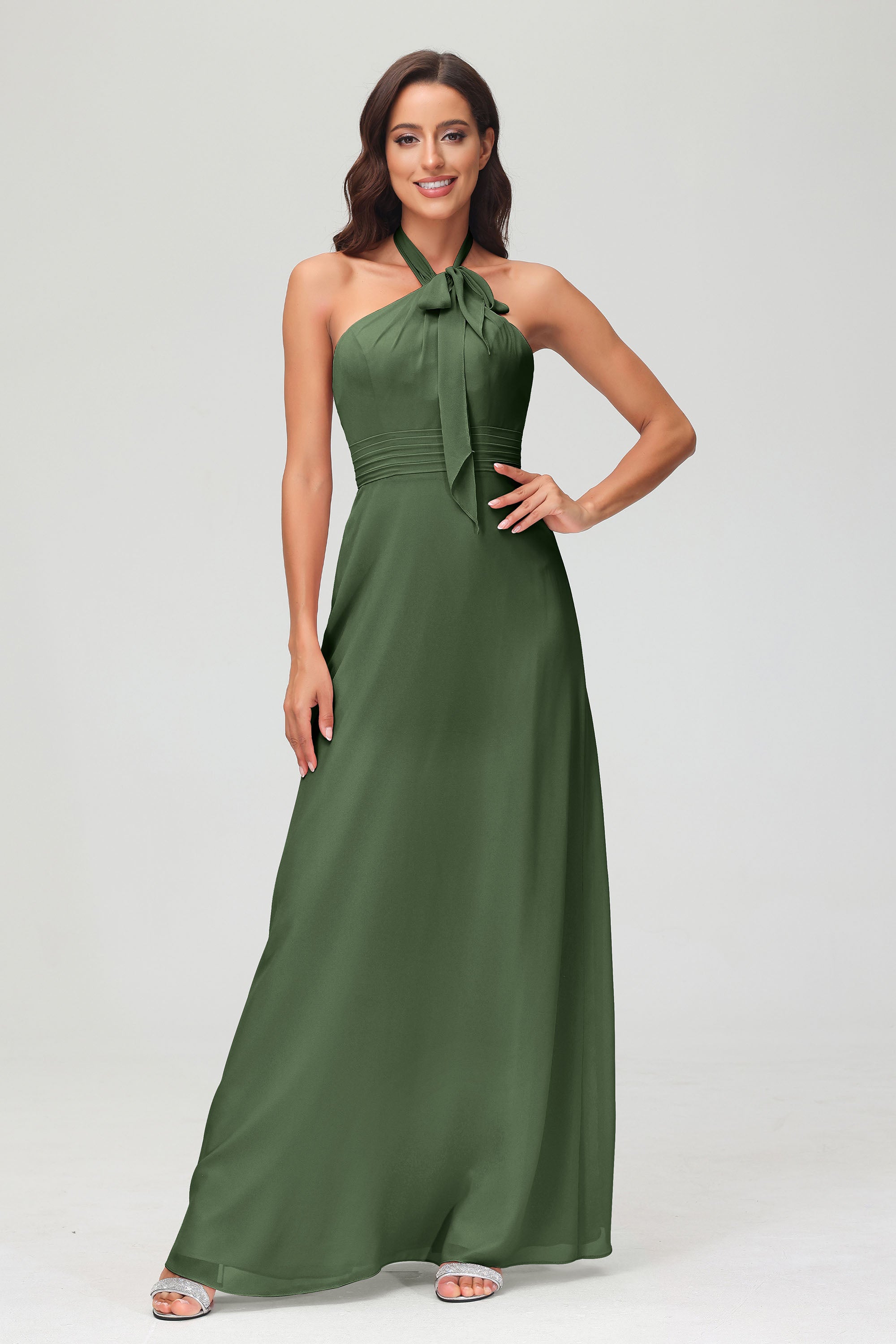 A Line Halter Chiffon Bridesmaid Dresses Women's Formal Evening Prom Dress Gowns