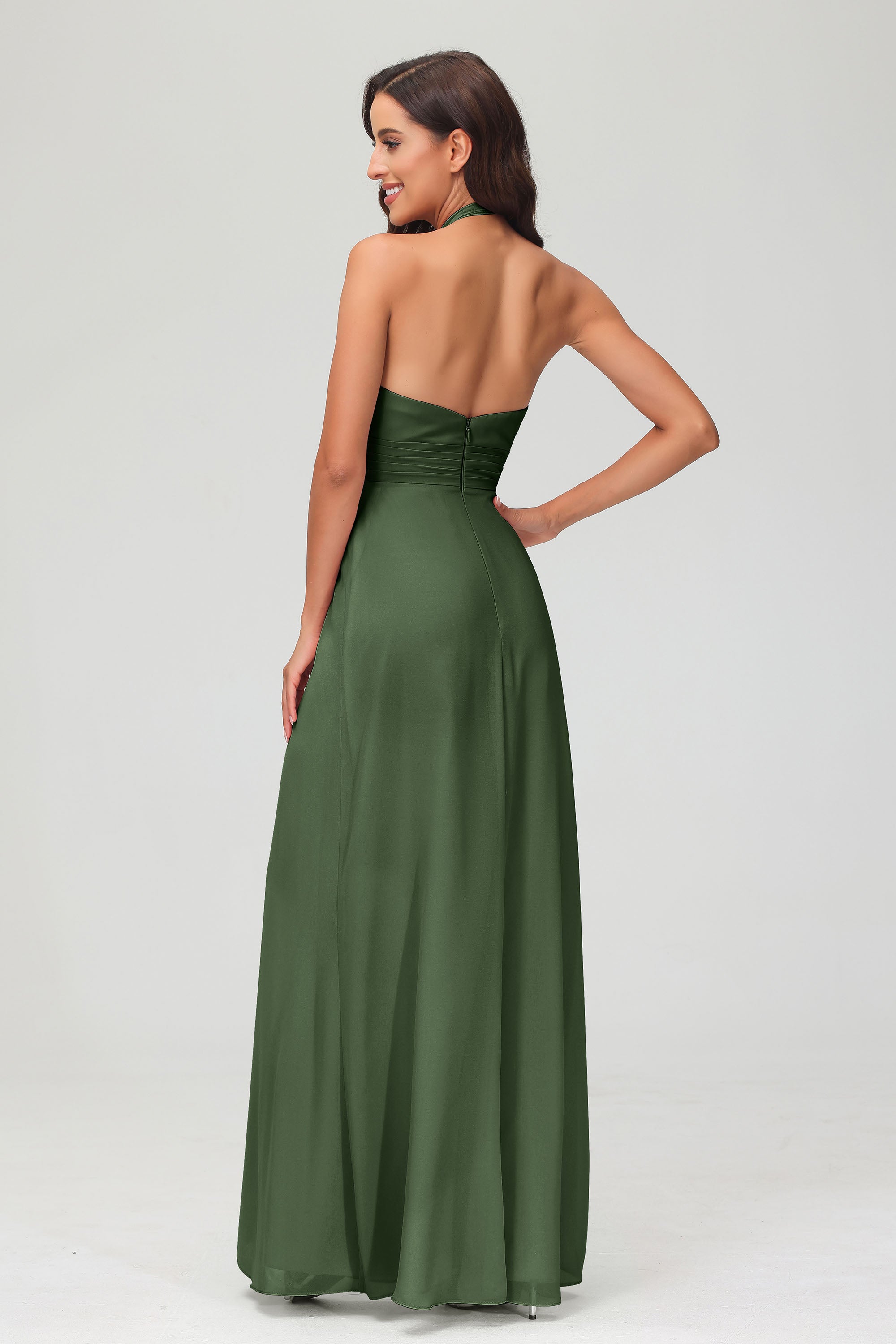 A Line Halter Chiffon Bridesmaid Dresses Women's Formal Evening Prom Dress Gowns