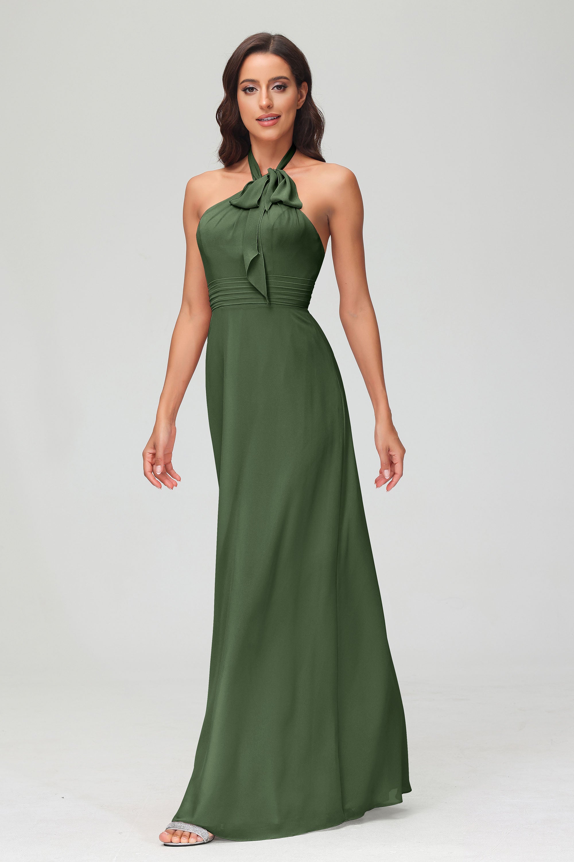 A Line Halter Chiffon Bridesmaid Dresses Women's Formal Evening Prom Dress Gowns