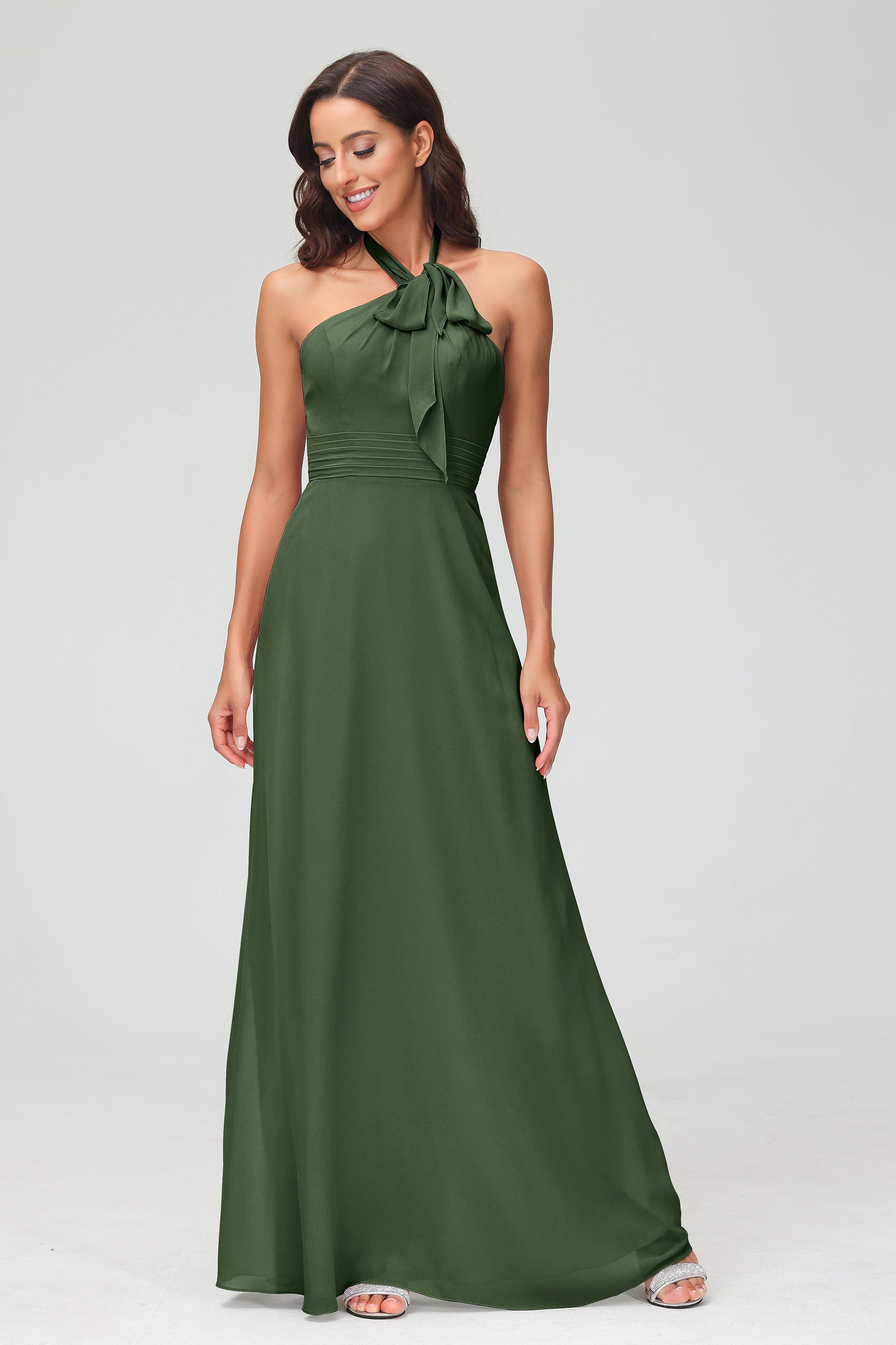 A Line Halter Chiffon Bridesmaid Dresses Women's Formal Evening Prom Dress Gowns