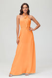 A Line Halter Chiffon Bridesmaid Dresses Women's Formal Evening Prom Dress Gowns