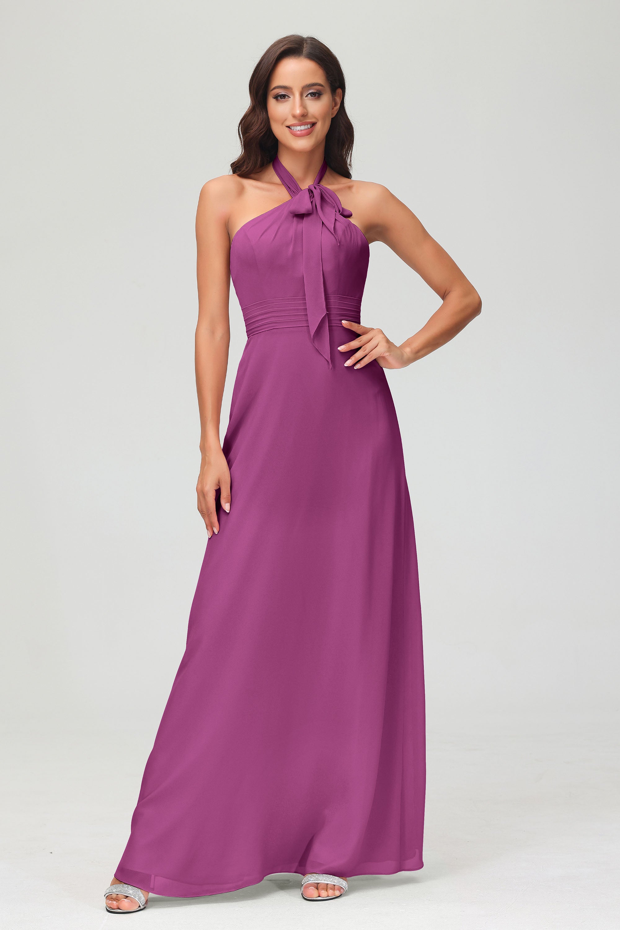 A Line Halter Chiffon Bridesmaid Dresses Women's Formal Evening Prom Dress Gowns