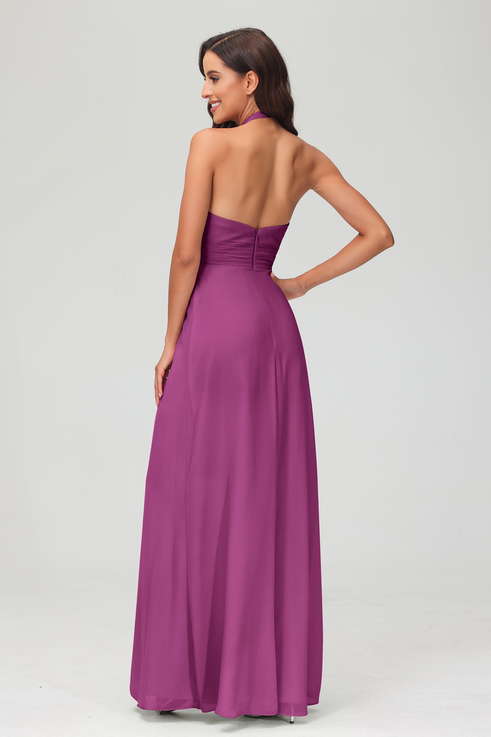 A Line Halter Chiffon Bridesmaid Dresses Women's Formal Evening Prom Dress Gowns