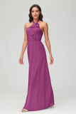 A Line Halter Chiffon Bridesmaid Dresses Women's Formal Evening Prom Dress Gowns