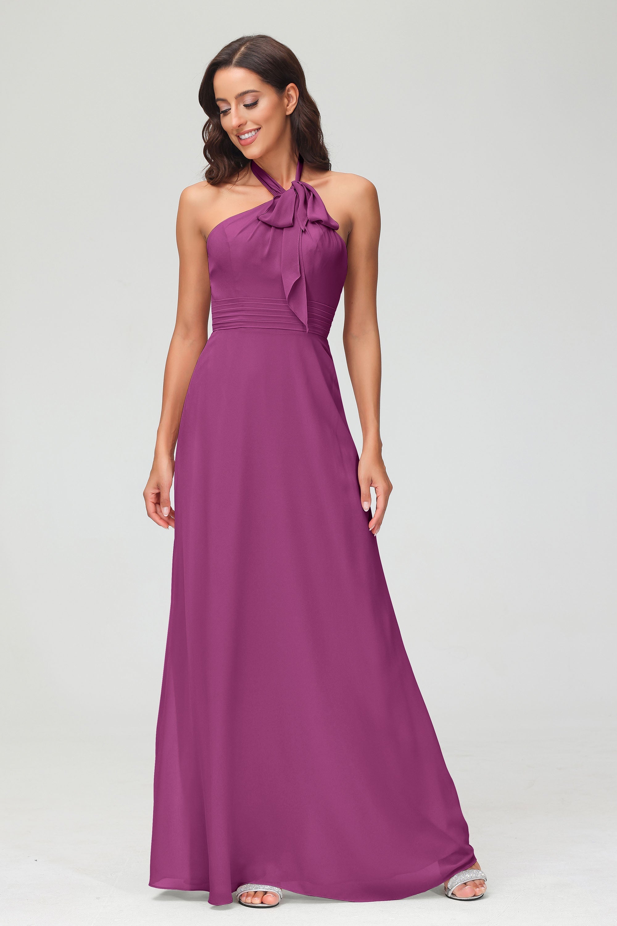 A Line Halter Chiffon Bridesmaid Dresses Women's Formal Evening Prom Dress Gowns