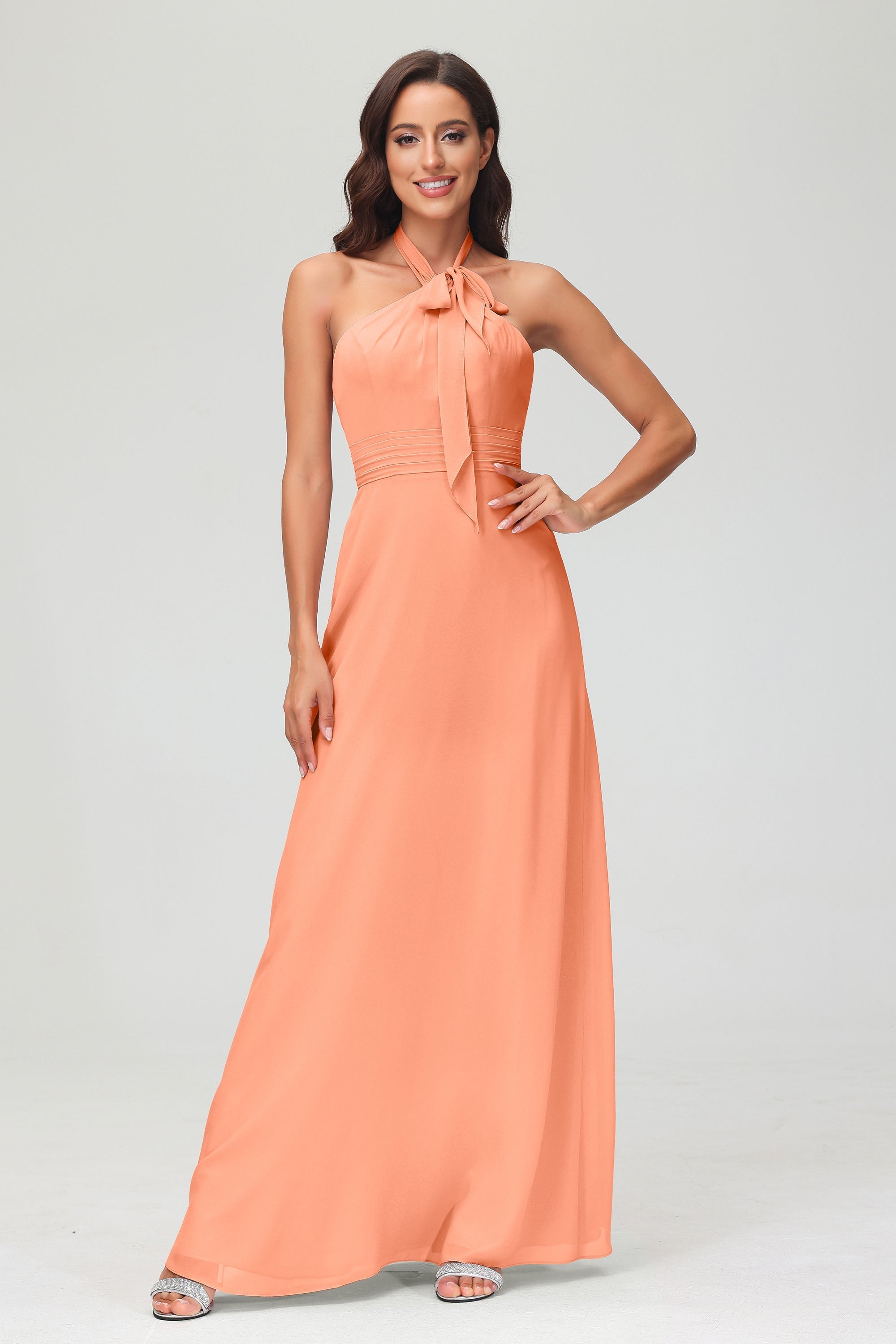 A Line Halter Chiffon Bridesmaid Dresses Women's Formal Evening Prom Dress Gowns