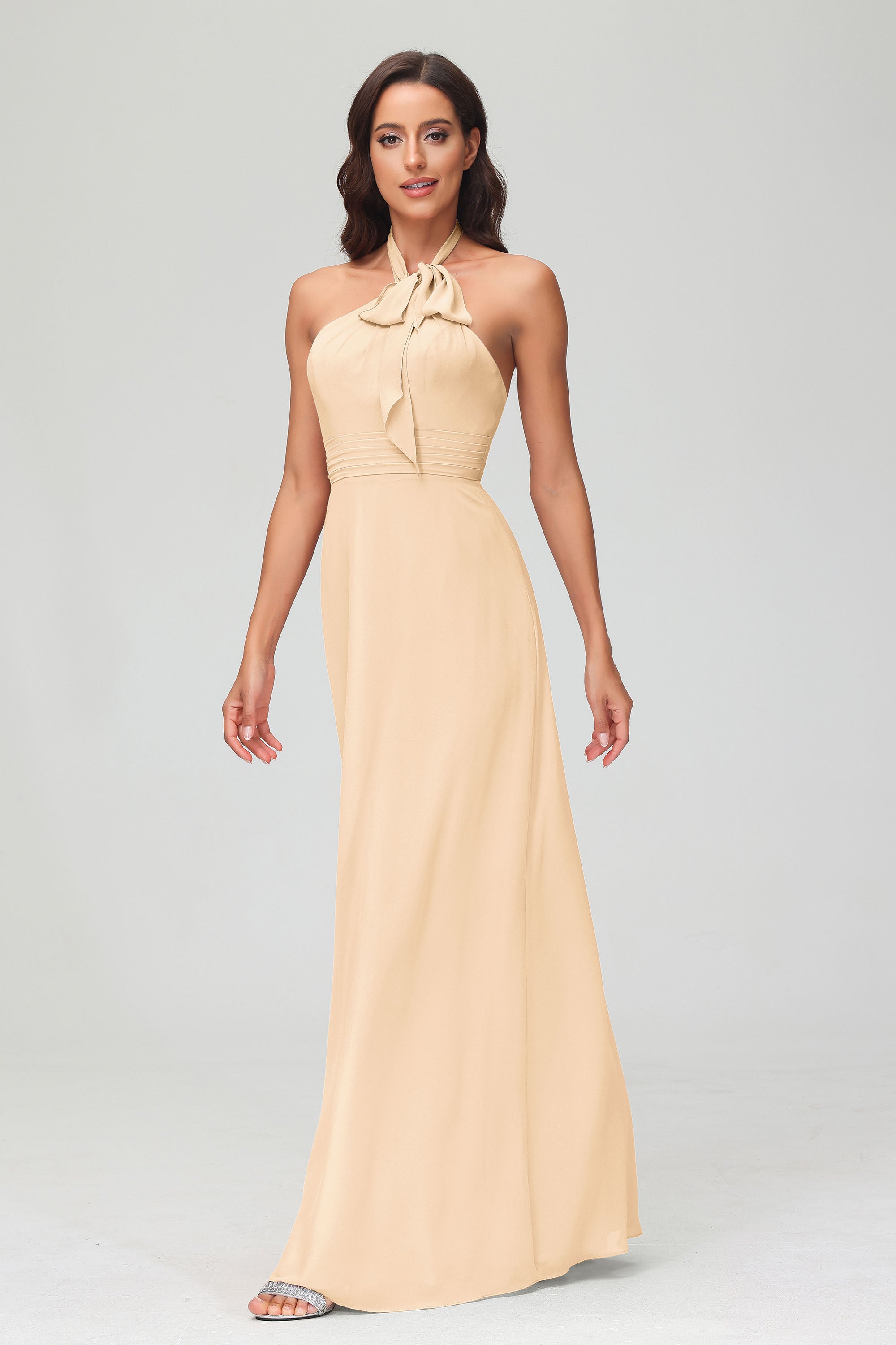 A Line Halter Chiffon Bridesmaid Dresses Women's Formal Evening Prom Dress Gowns