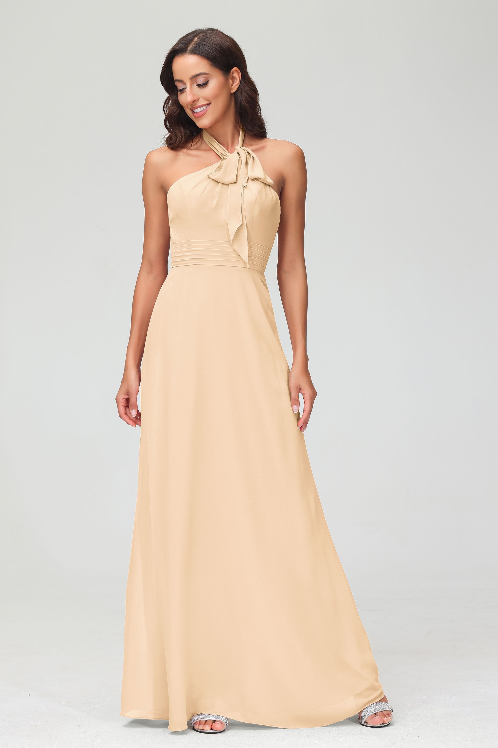 A Line Halter Chiffon Bridesmaid Dresses Women's Formal Evening Prom Dress Gowns