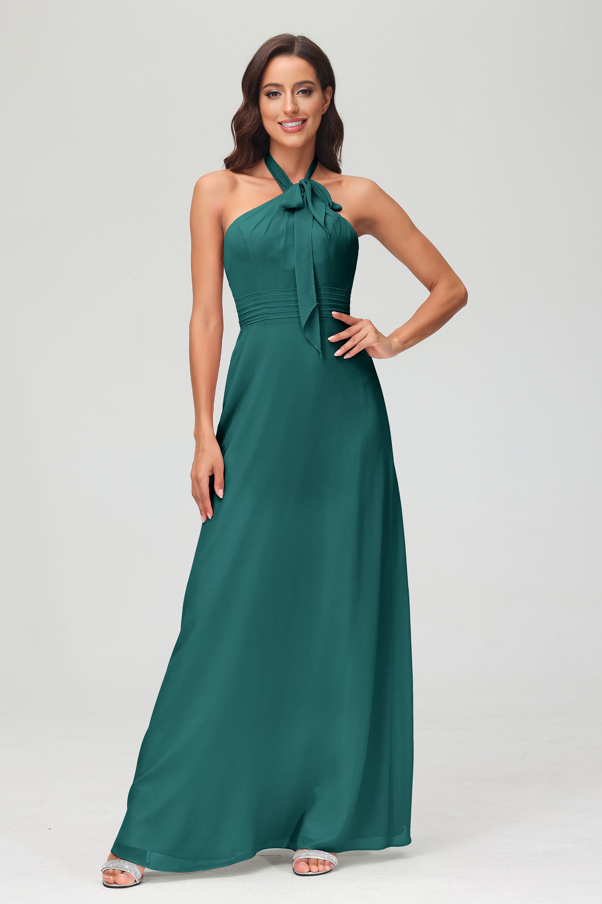 A Line Halter Chiffon Bridesmaid Dresses Women's Formal Evening Prom Dress Gowns