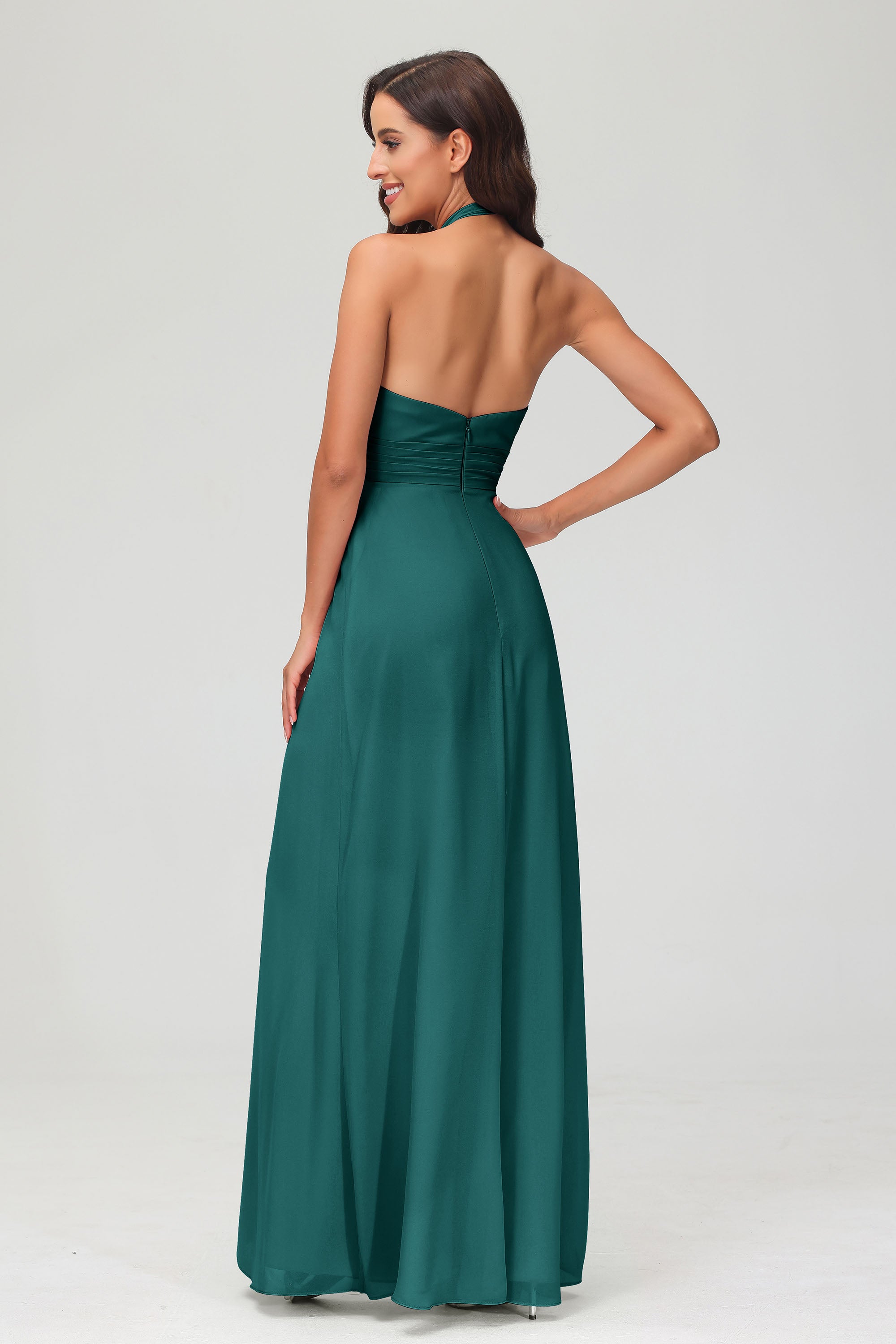 A Line Halter Chiffon Bridesmaid Dresses Women's Formal Evening Prom Dress Gowns