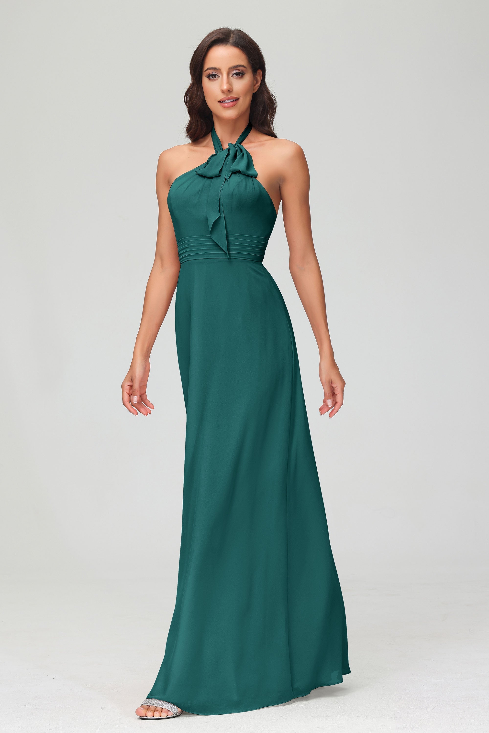A Line Halter Chiffon Bridesmaid Dresses Women's Formal Evening Prom Dress Gowns