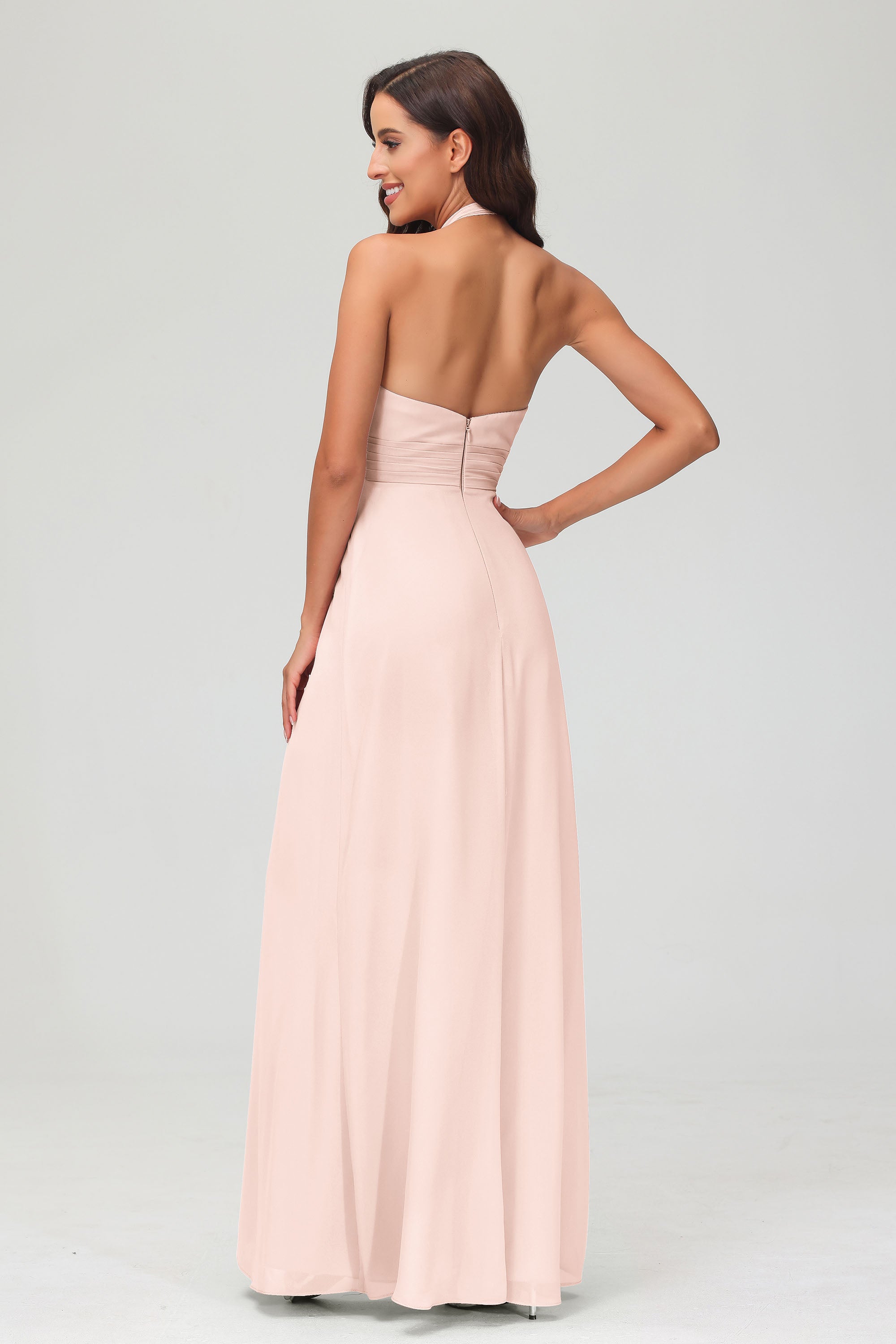 A Line Halter Chiffon Bridesmaid Dresses Women's Formal Evening Prom Dress Gowns