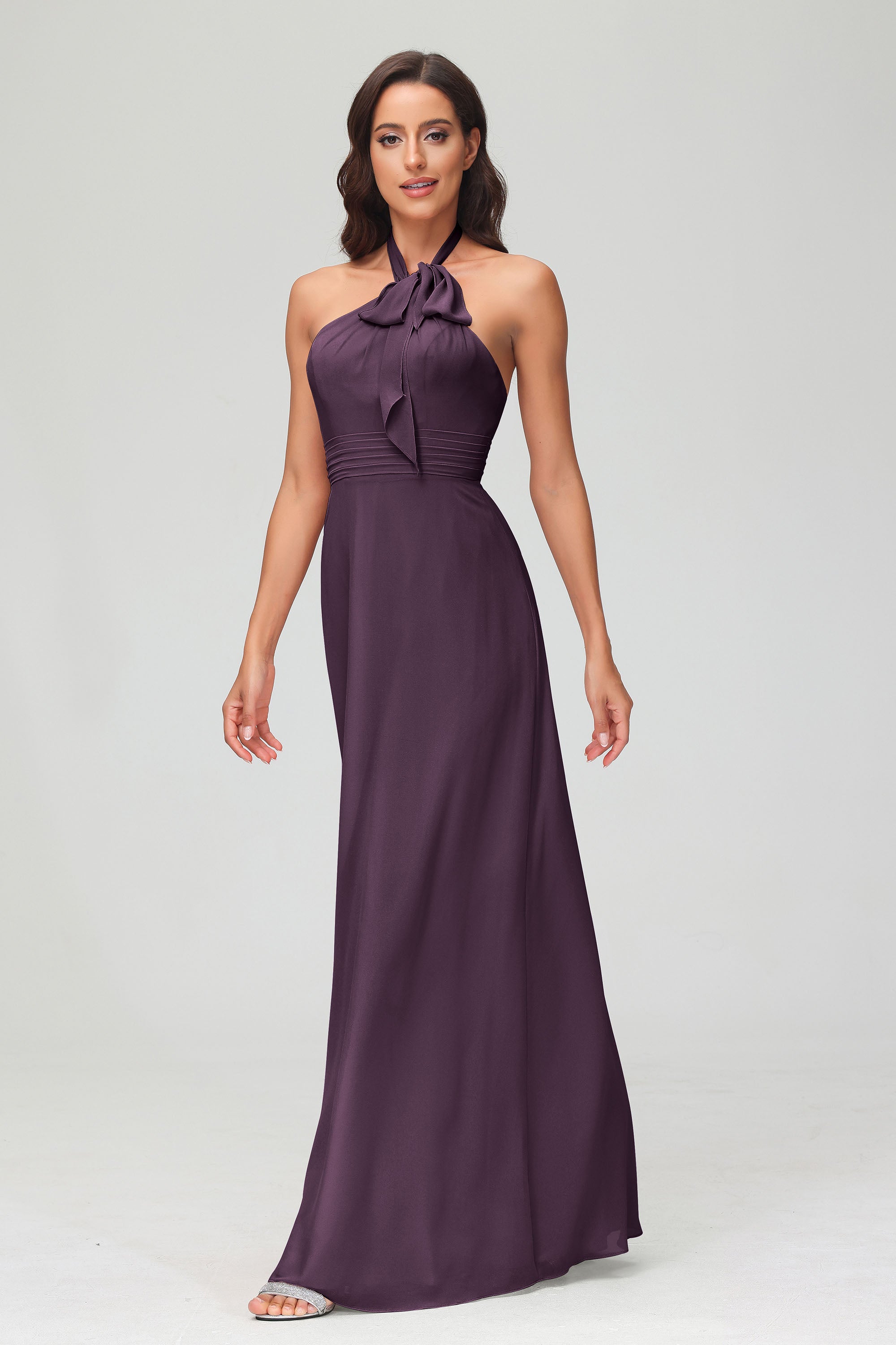 A Line Halter Chiffon Bridesmaid Dresses Women's Formal Evening Prom Dress Gowns