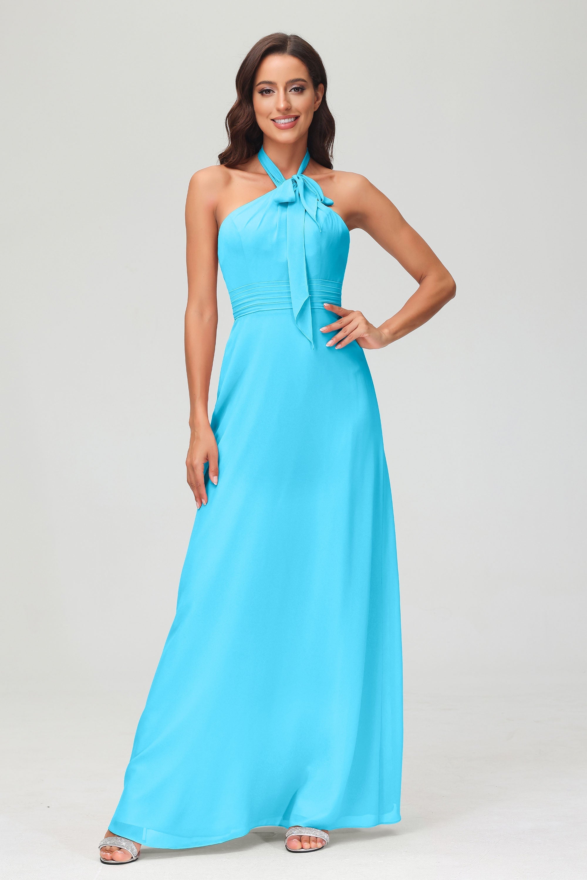 A Line Halter Chiffon Bridesmaid Dresses Women's Formal Evening Prom Dress Gowns