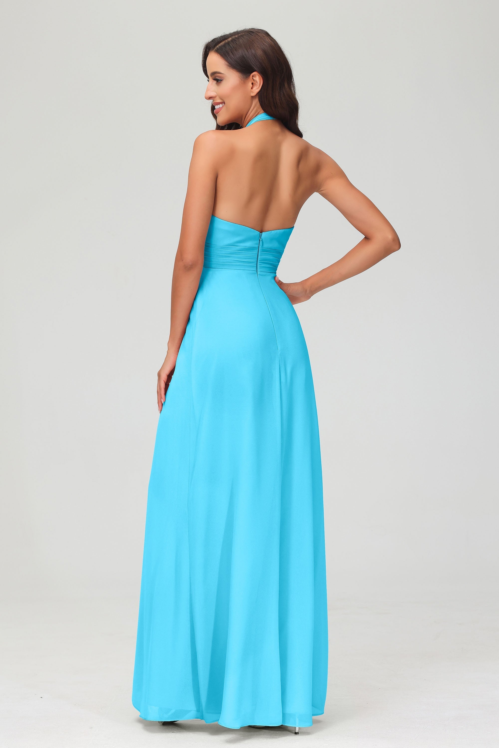 A Line Halter Chiffon Bridesmaid Dresses Women's Formal Evening Prom Dress Gowns
