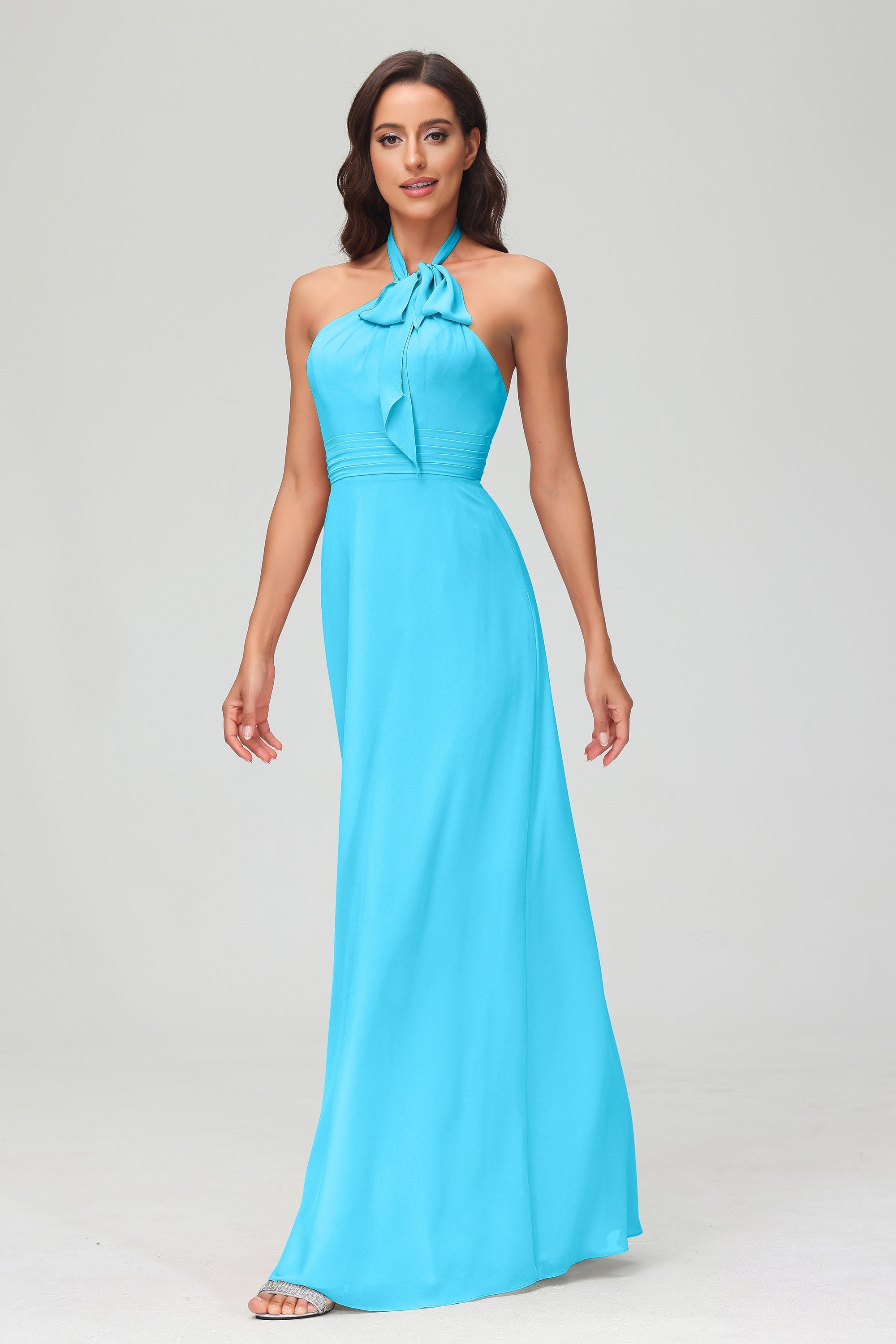 A Line Halter Chiffon Bridesmaid Dresses Women's Formal Evening Prom Dress Gowns
