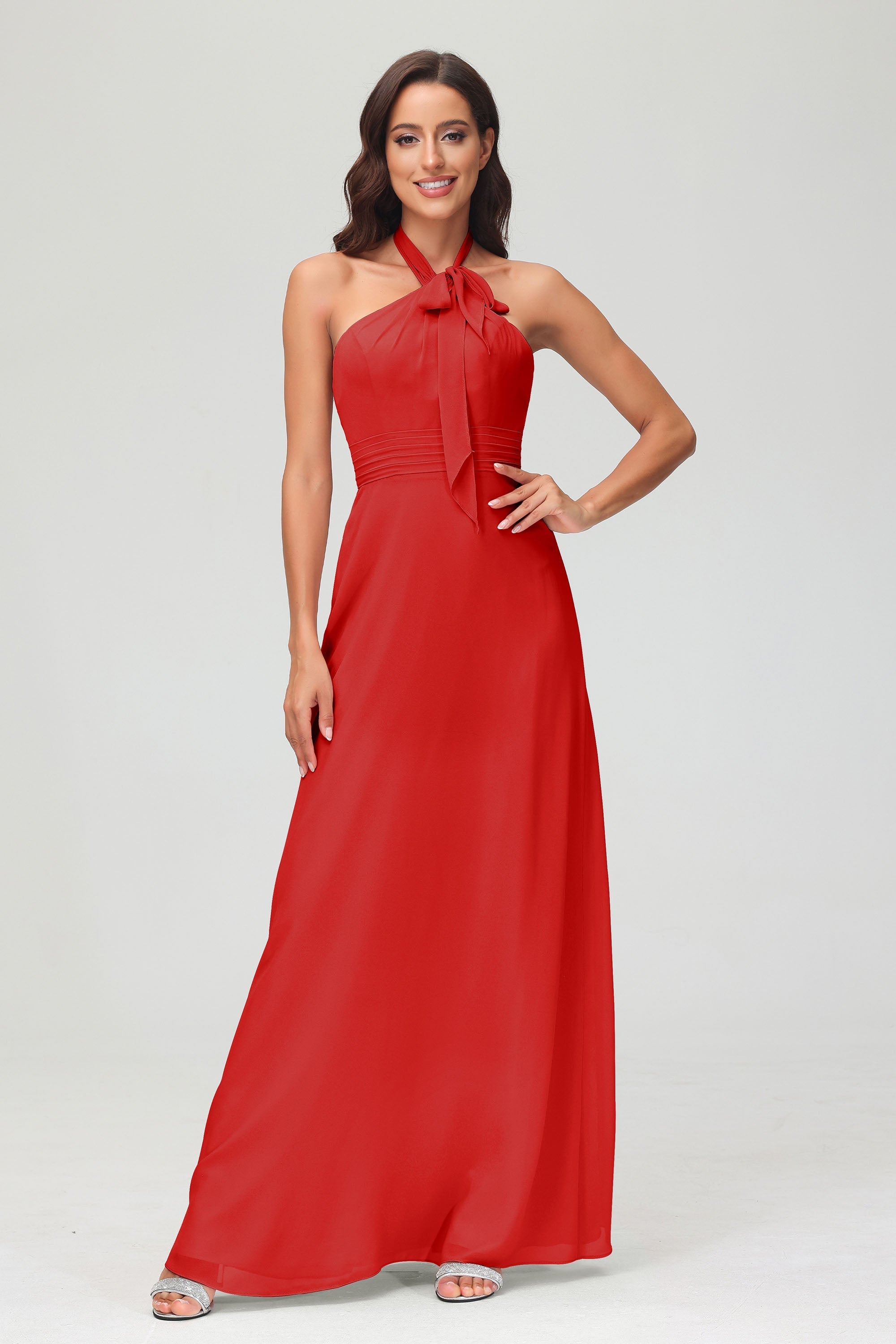 A Line Halter Chiffon Bridesmaid Dresses Women's Formal Evening Prom Dress Gowns